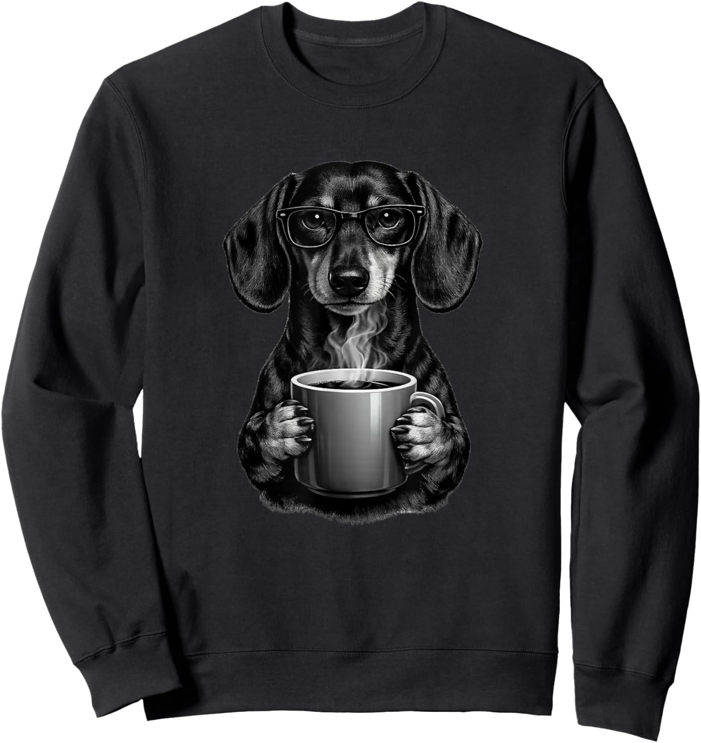 Funny Dachshund Coffee Lover Smart Wiener Dog with Glasses Sweatshirt - Sweatshirt | Black