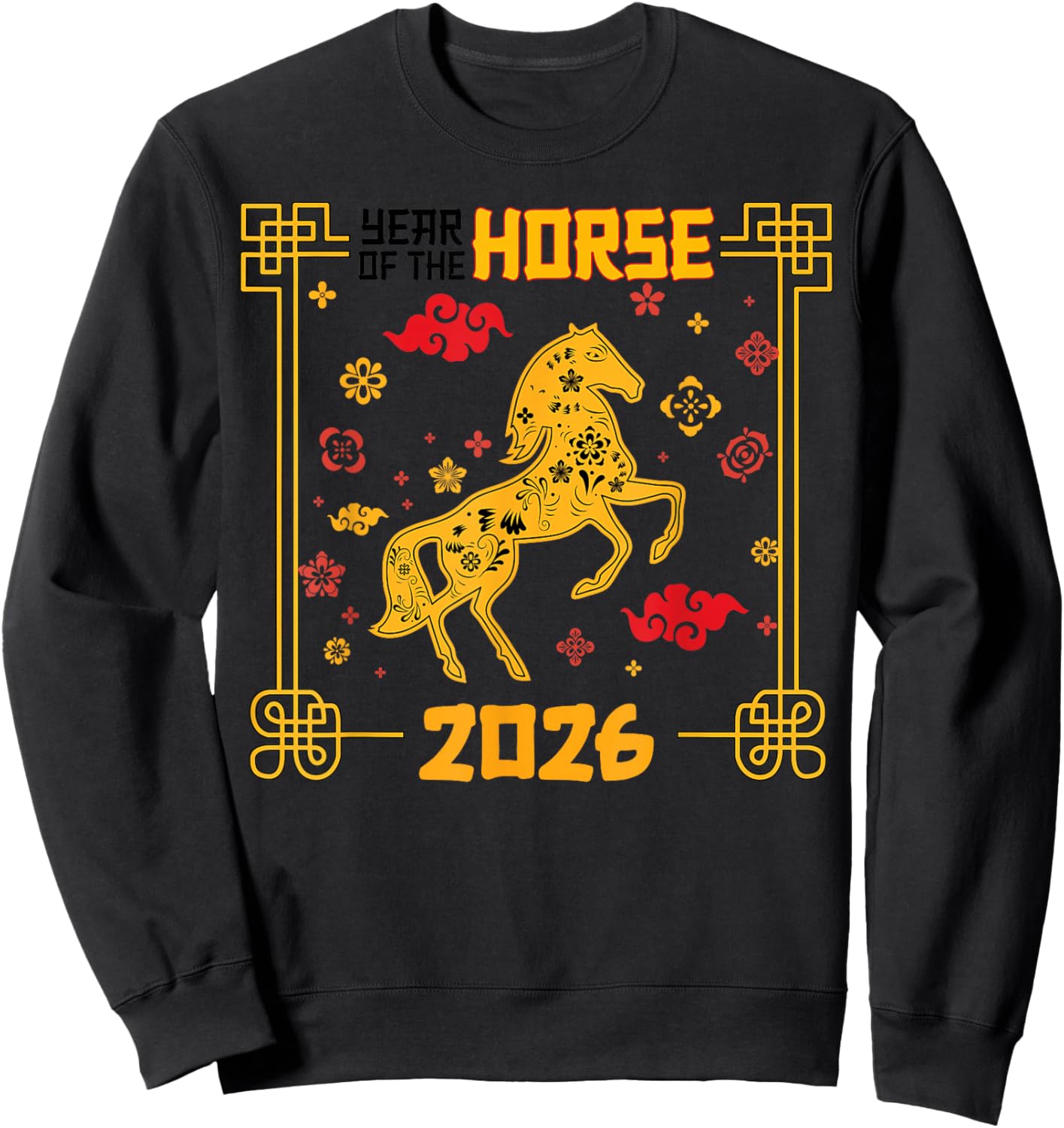 Year of The Horse 2026 Chinese New Year Lunar Zodiac Vintage Sweatshirt - Sweatshirt | Black