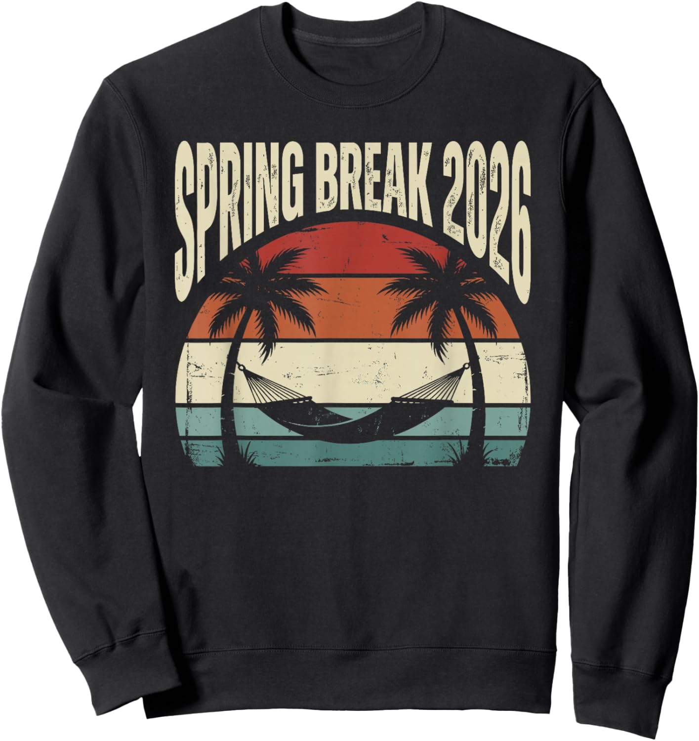 Spring Break 2026 Retro Beach Hammock Palm Tree Vacation Sweatshirt - Sweatshirt | Black