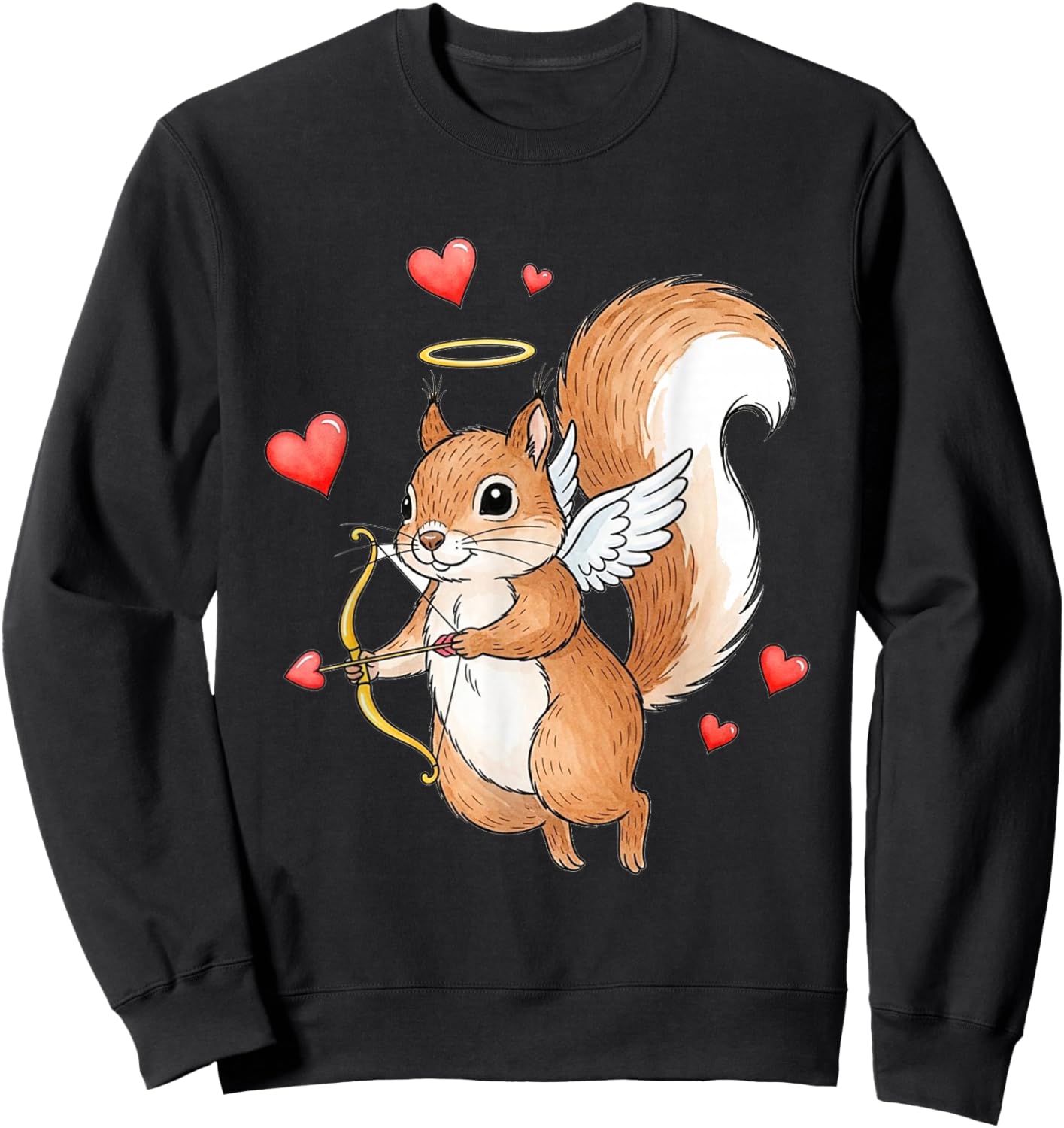 Cupid Squirrel Love Valentine's Day Romantic Art Sweatshirt - Sweatshirt | Black
