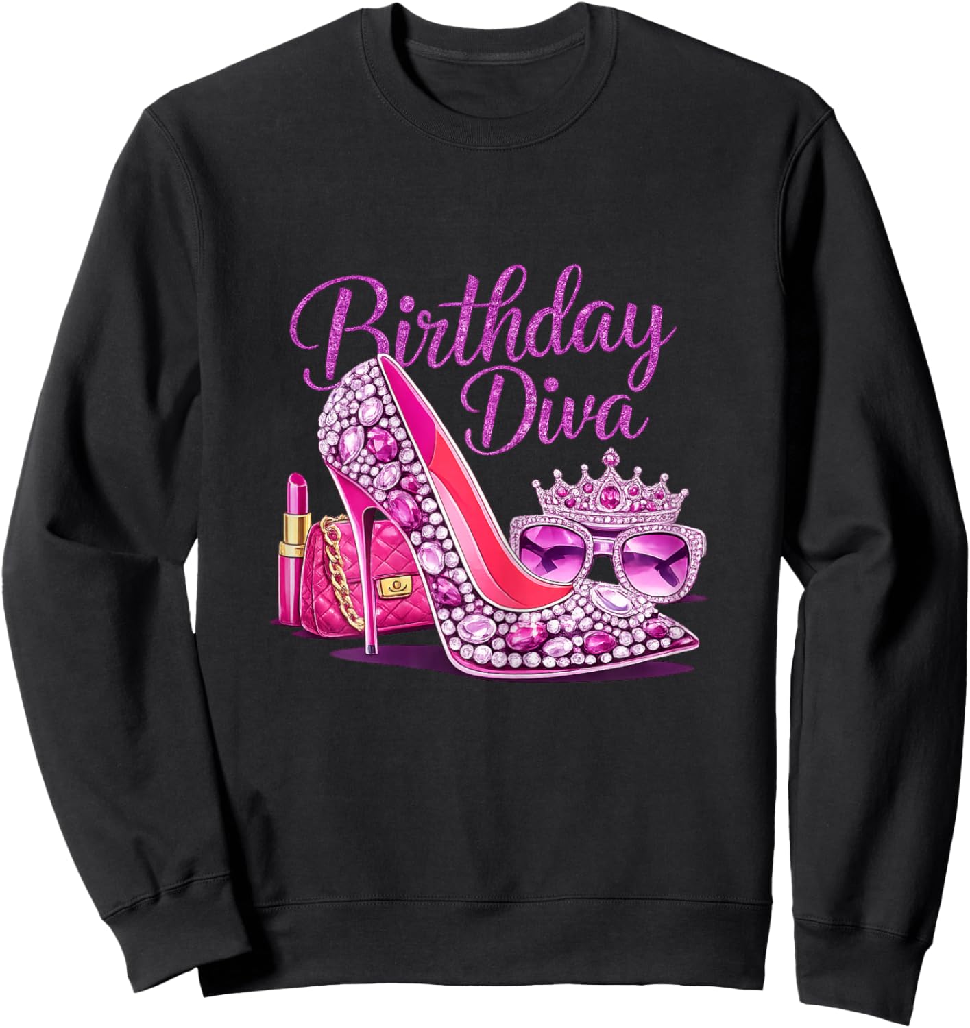Girls Women Birthday Diva Happy Birthday Party Sweatshirt - Sweatshirt | Black