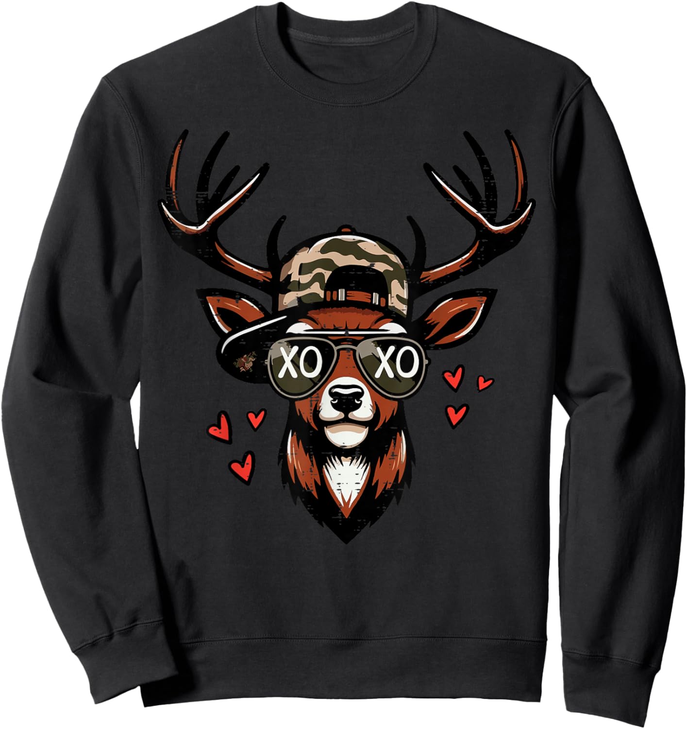 Valentines Day Deer Head Camo Cap Hunting Men Women Kids Sweatshirt - Sweatshirt | Black