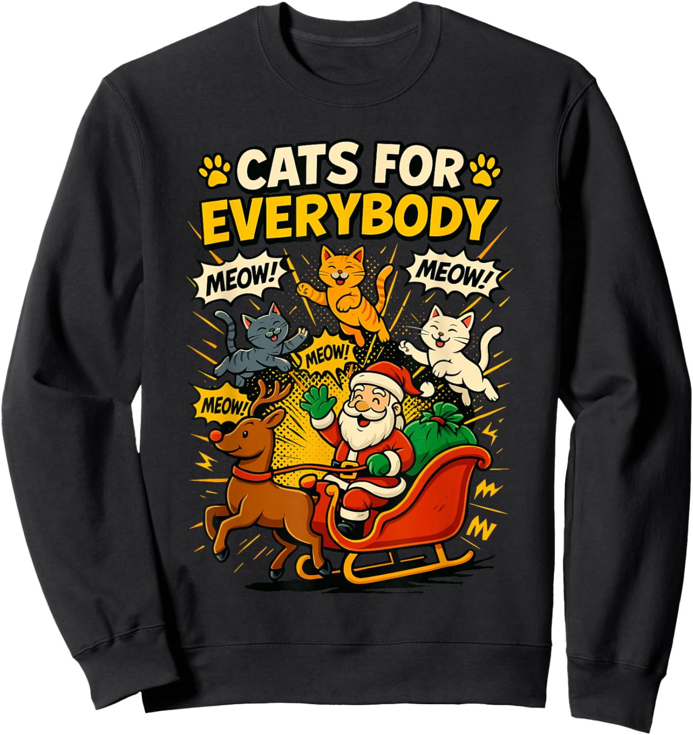 Cats for Everybody Christmas Shirt Men, Funny Santa Cat Dad Sweatshirt - Sweatshirt | Black