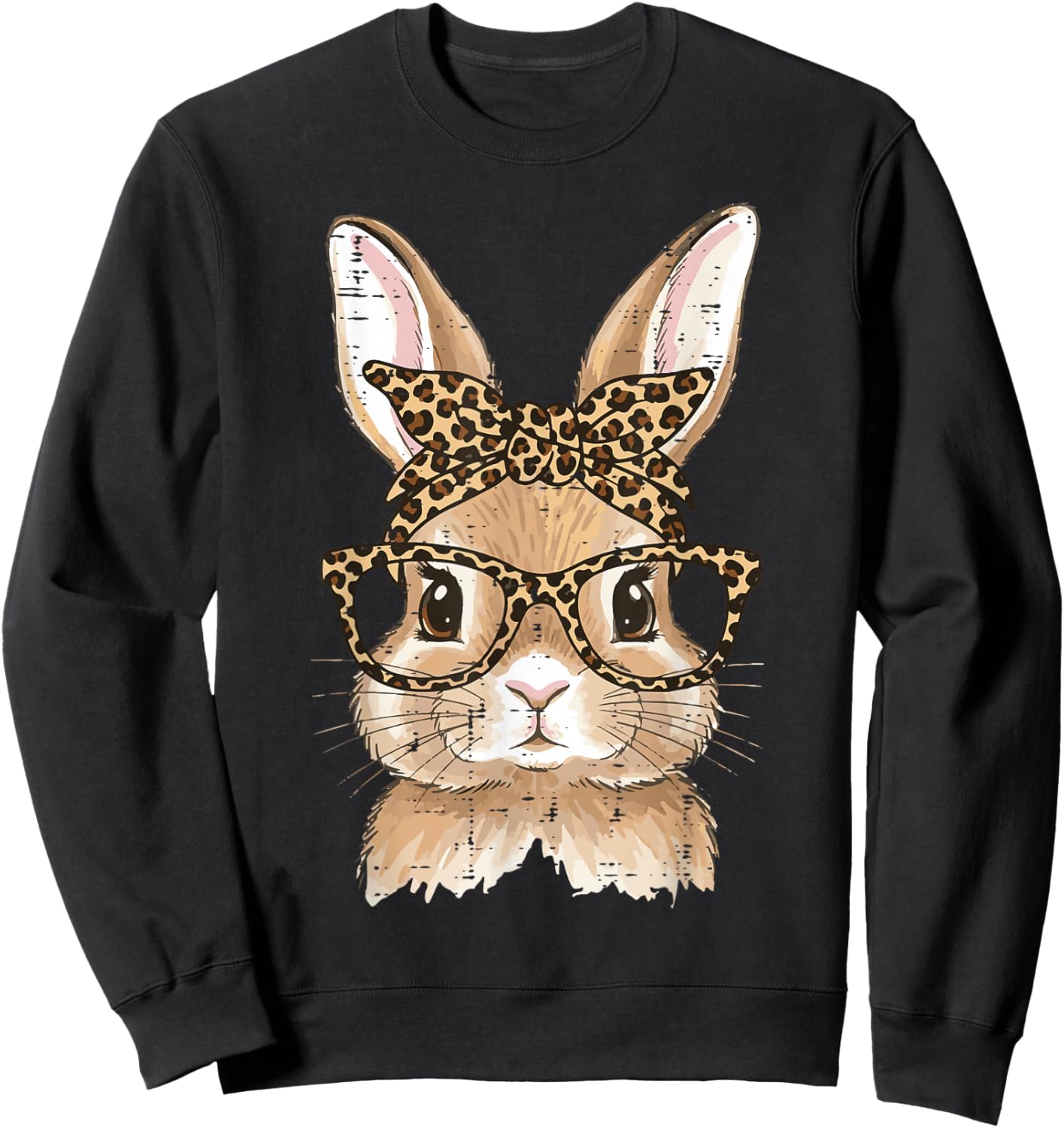 Easter Bunny Leopard Glasses Bandana Rabbit Women Girls Kids Sweatshirt - Sweatshirt | Black
