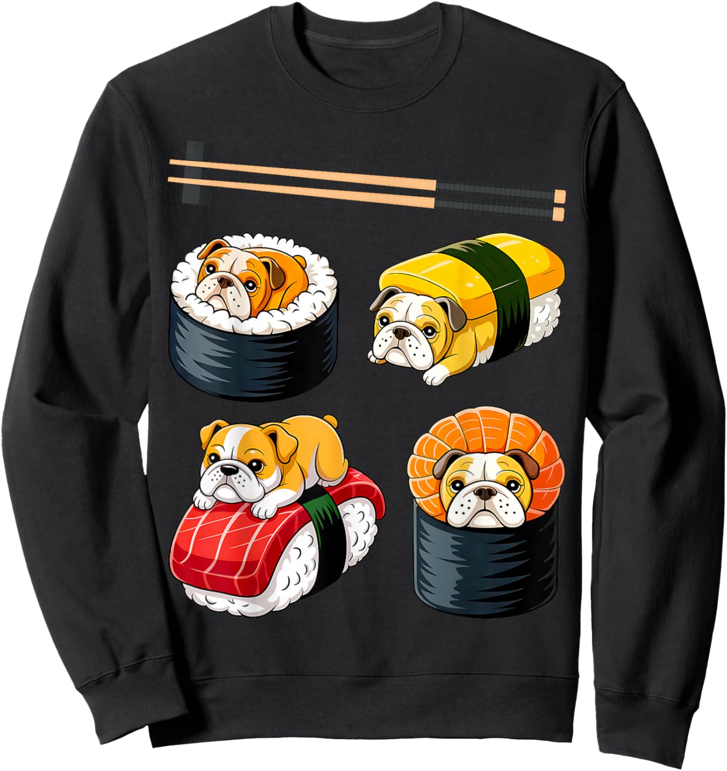 Sushi English Bulldog Funny Sweatshirt - Sweatshirt | Black