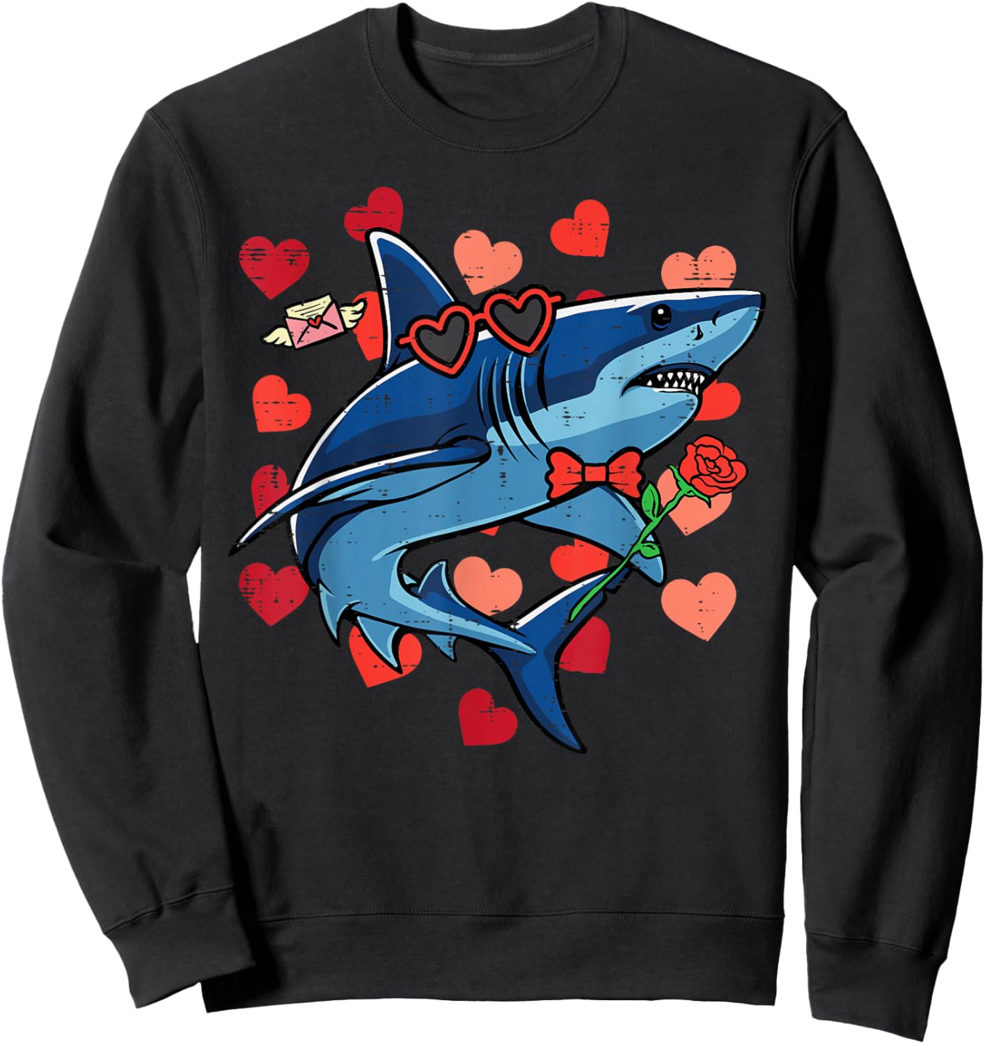 Shark Valentines Day Valentine Kids Toddler Boys Youth Sweatshirt - Sweatshirt | Black