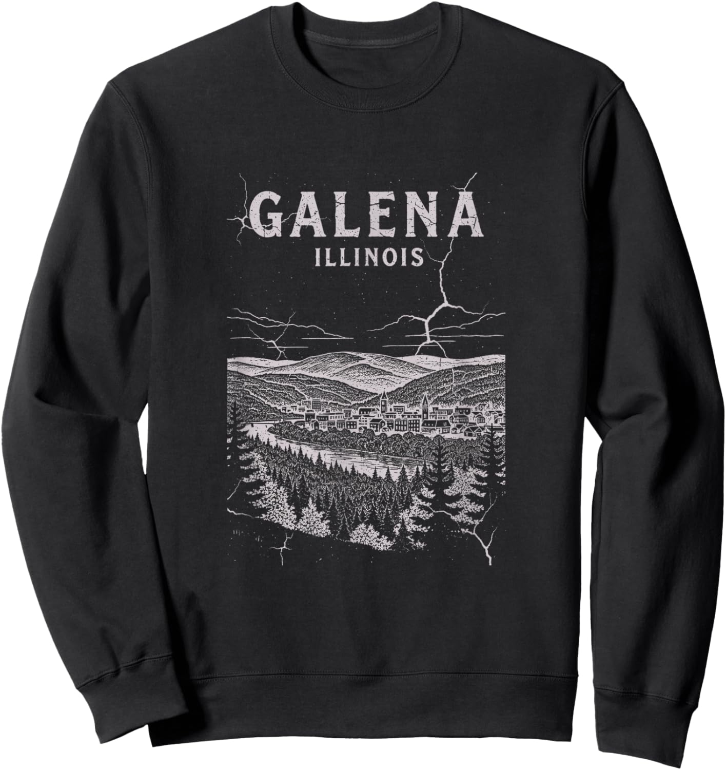 Vintage Galena Illinois Drawing Art Design Sweatshirt - Sweatshirt | Black
