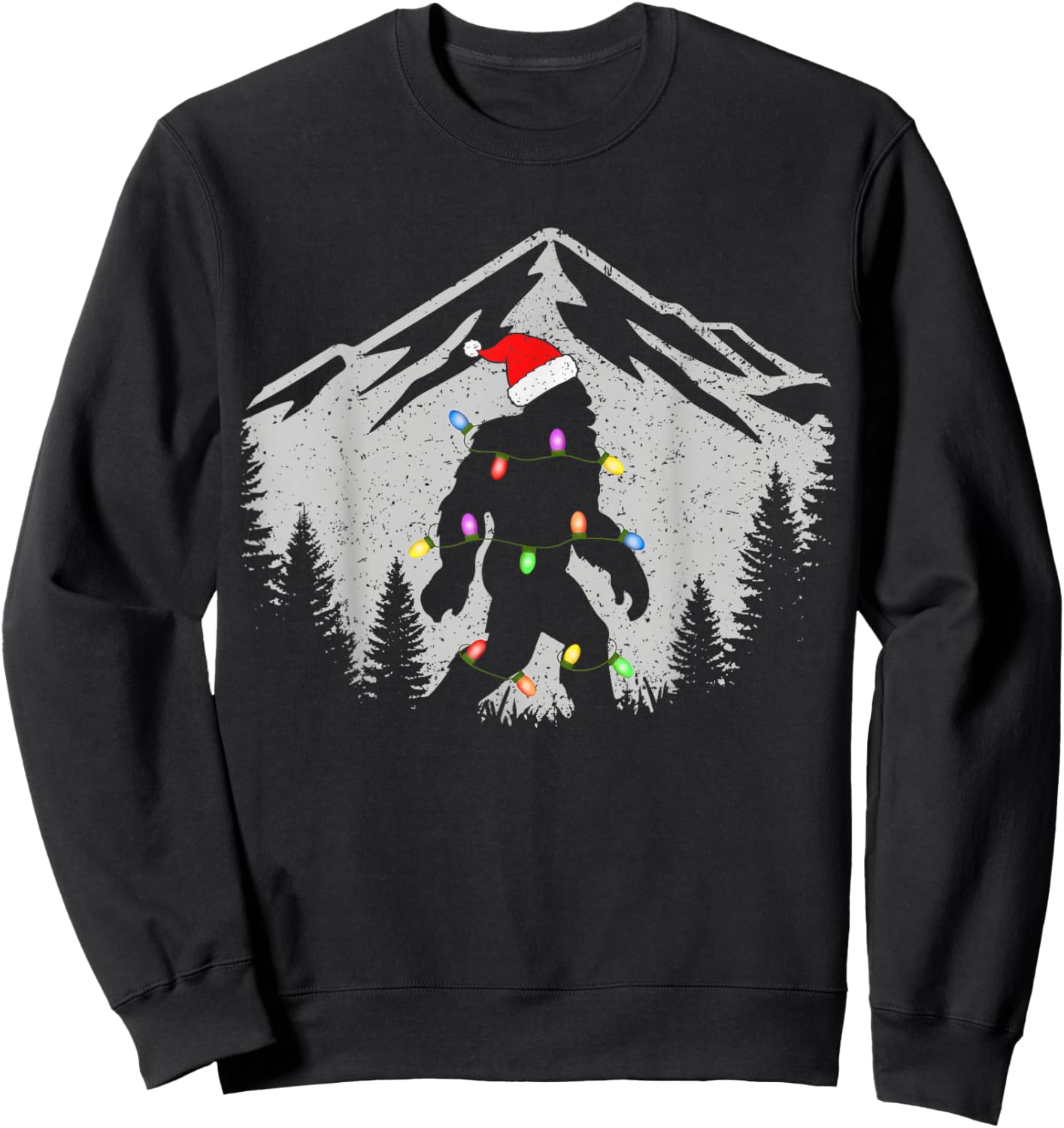 Funny Christmas Bigfoot Santa Hat Hiking Sasquatch Kids Sweatshirt - Sweatshirt | Black