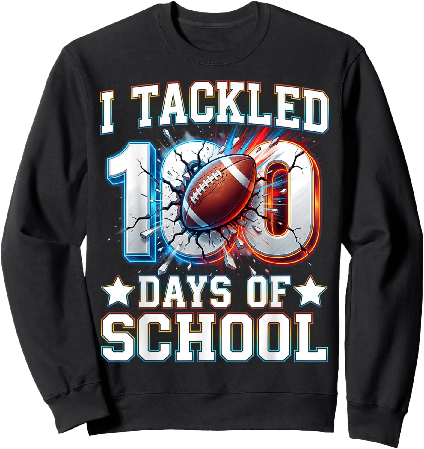 100 Days of School Boys Kids 100th Day of School Football Sweatshirt - Sweatshirt | Black