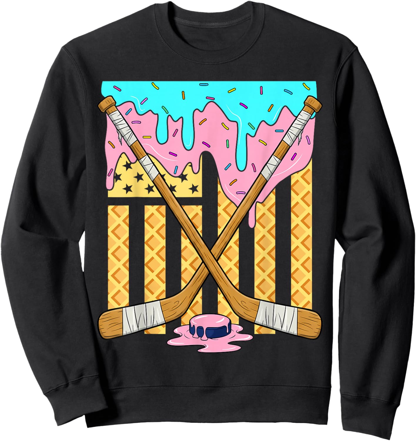 American Flag Ice Cream Drip Boys Ice Hockey Sport Player Sweatshirt - Sweatshirt | Black