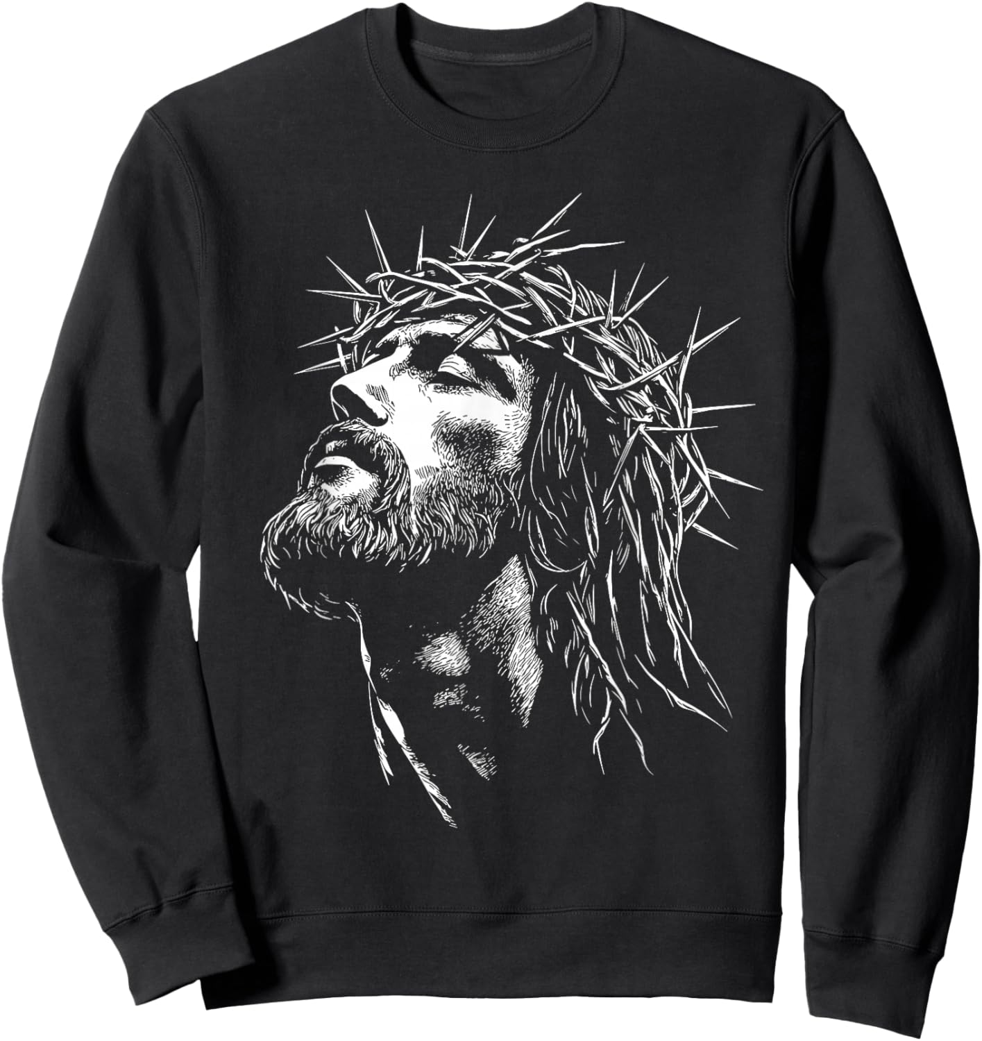 Jesus Christ with Crown of Thorns Jesus Graphic Sweatshirt - Sweatshirt | Black