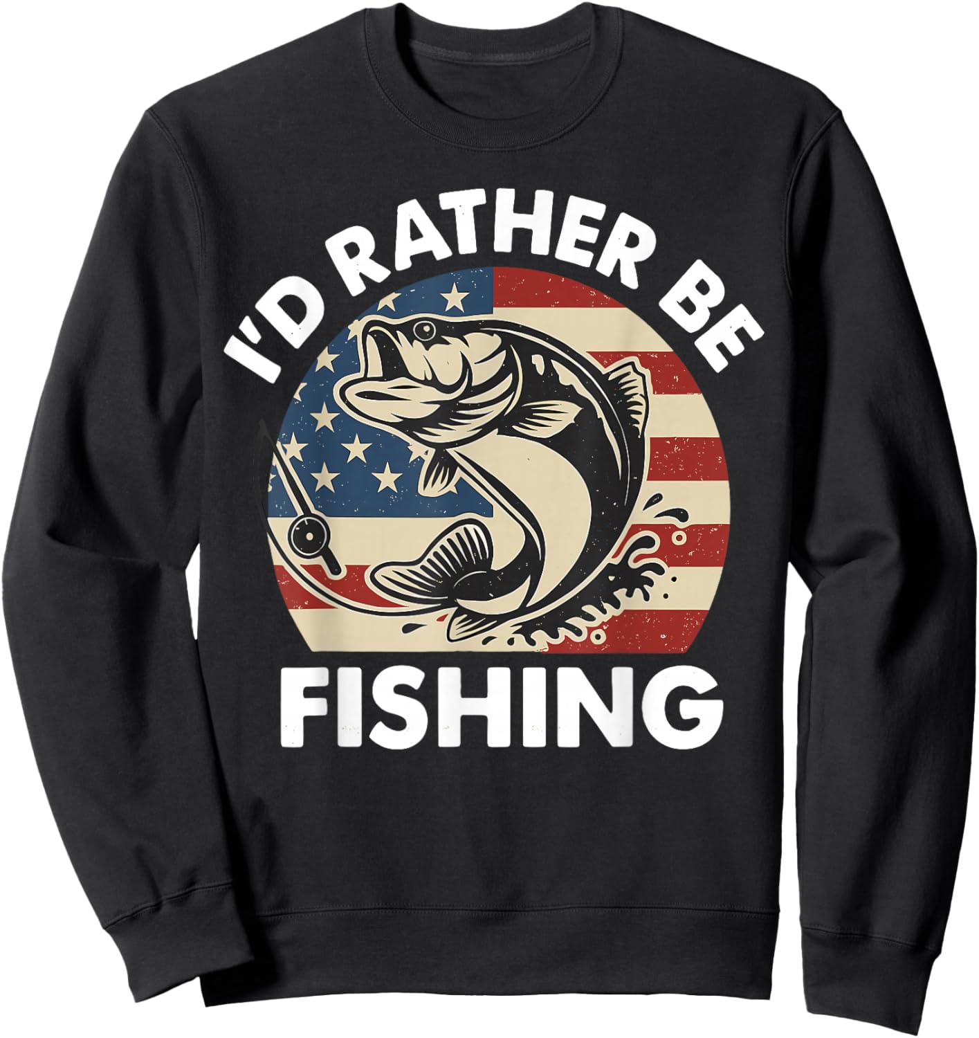 Funny I'd Rather Be Fishing American Flag Patriotic for Kids Sweatshirt - Sweatshirt | Black