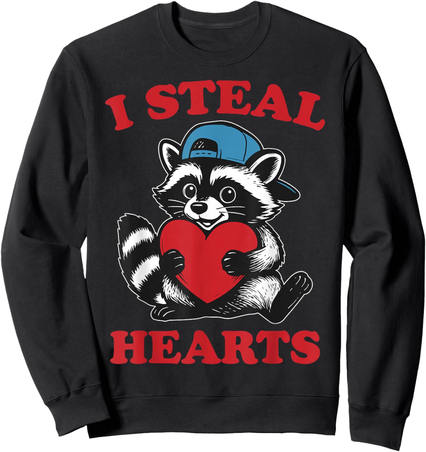 I Steal Hearts Raccoon Baby Boy Valentines Toddler Kids Sweatshirt - Sweatshirt | Black