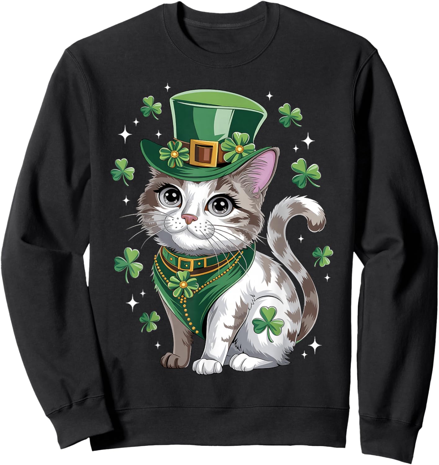 St Patricks Day Cat Leprechaun St Paddys Day St Catricks Day Sweatshirt - Sweatshirt | Black