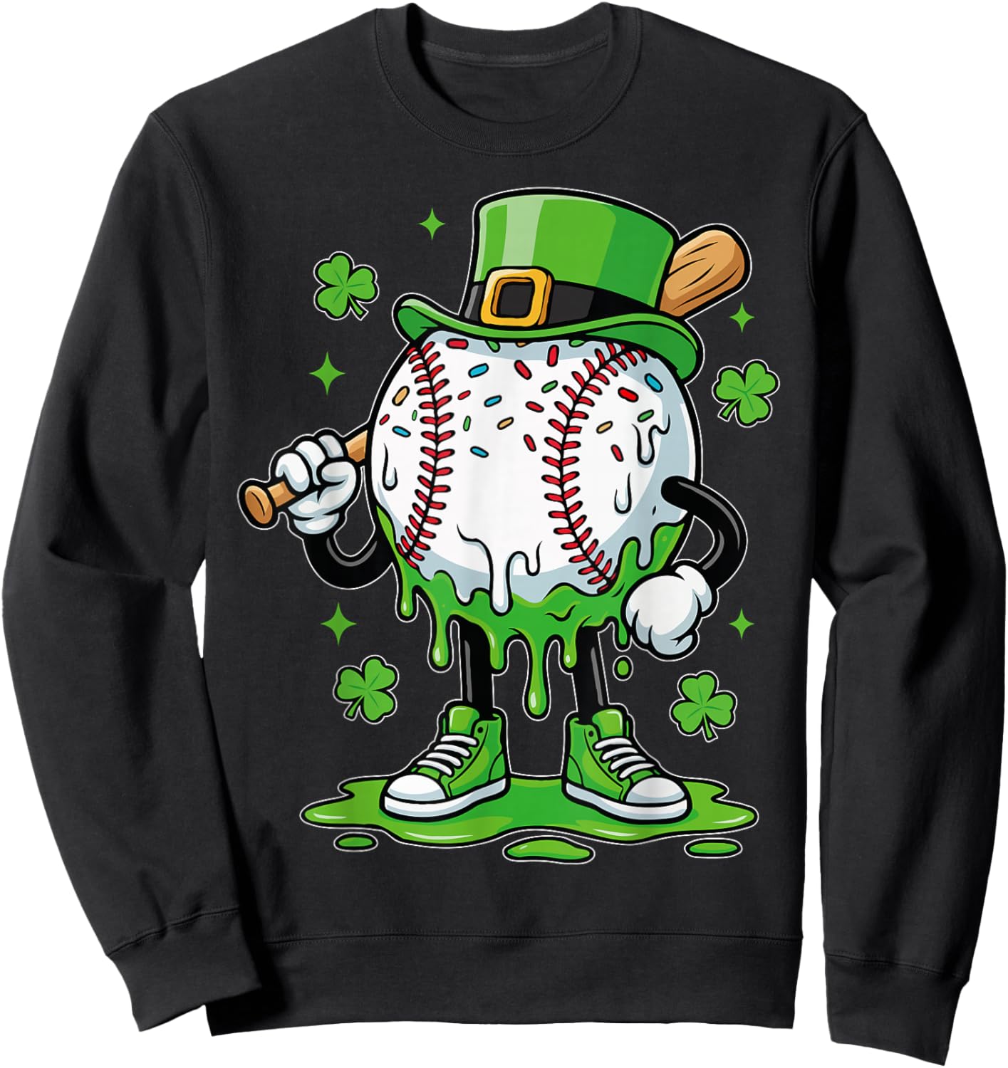 Baseball Drip for Boys Ice Cream Drip Youth St Patricks Day Sweatshirt - Sweatshirt | Black