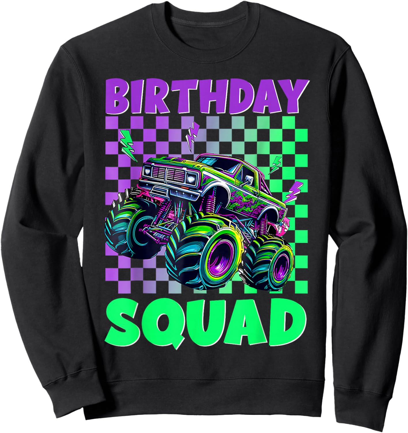 Kids Birthday Squad Monster Truck Birthday Boy Matching Sweatshirt - Sweatshirt | Black