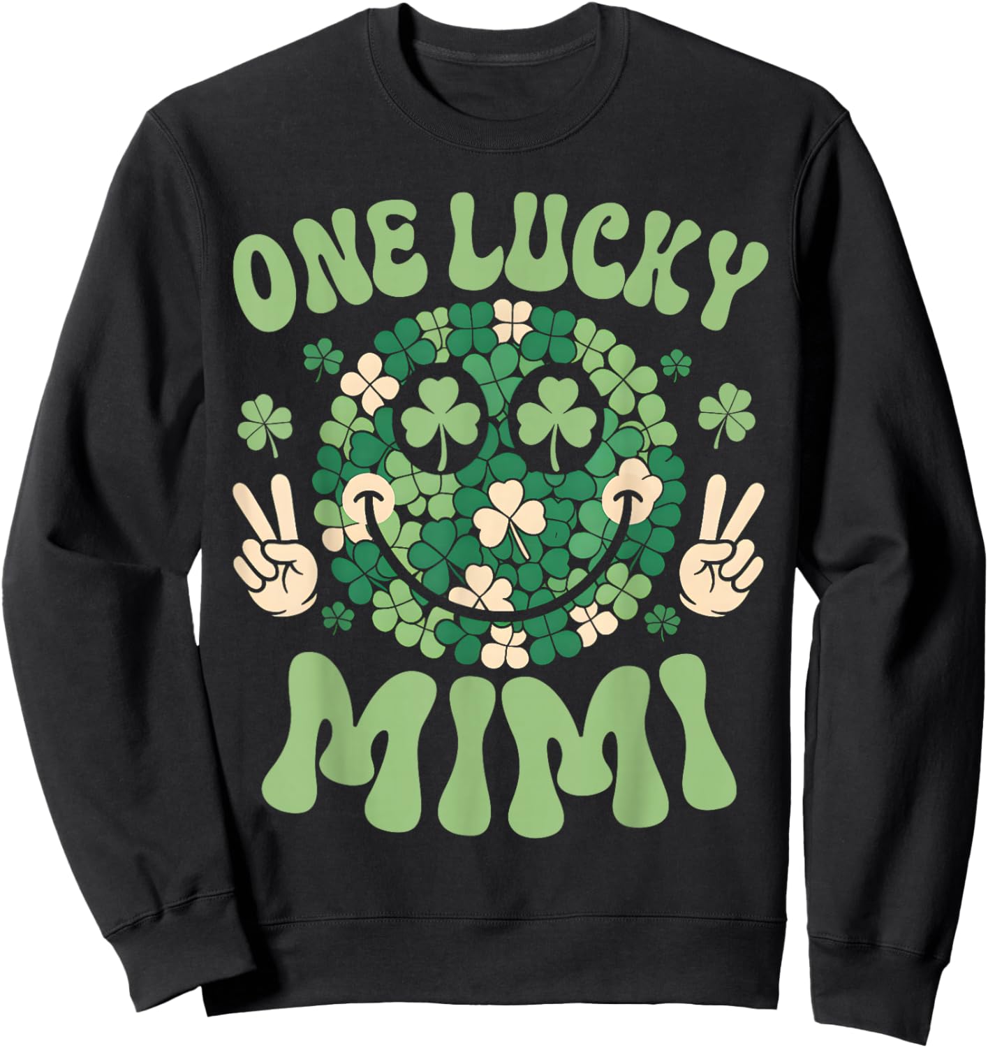 St Patricks Day Family Matching Groovy Retro One Lucky Mimi Sweatshirt - Sweatshirt | Black