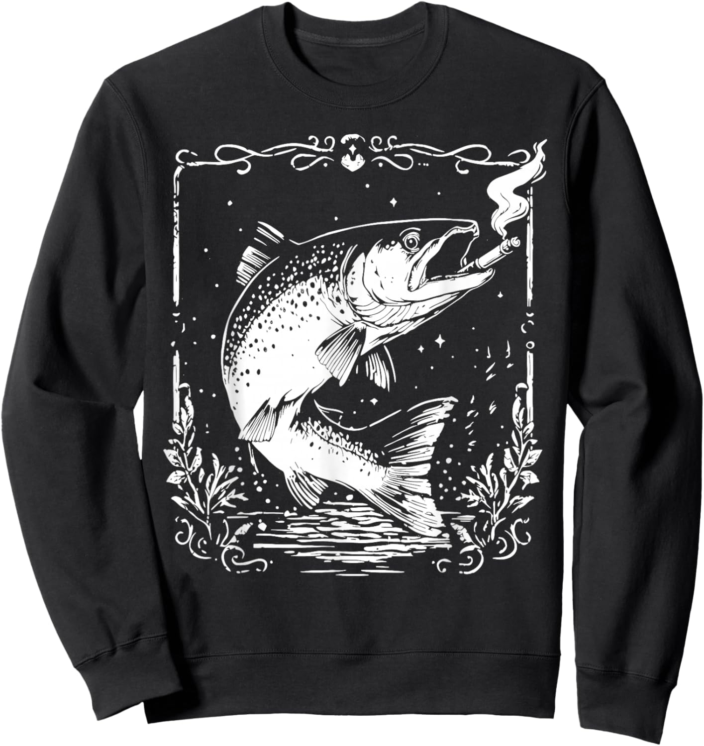 Fish Smoking Meme Vintage Style Silly Fish Gag Sweatshirt - Sweatshirt | Black