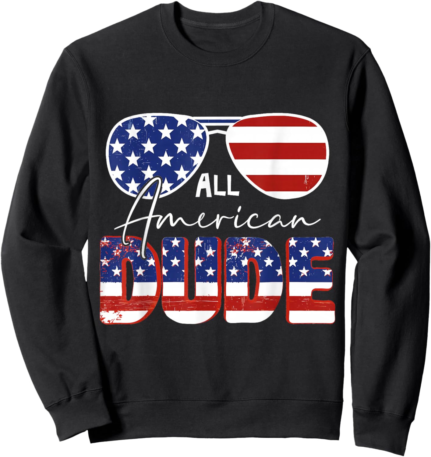 All American Dude 4th of July Patriotic Boys Kids Sunglasses Sweatshirt - Sweatshirt | Black
