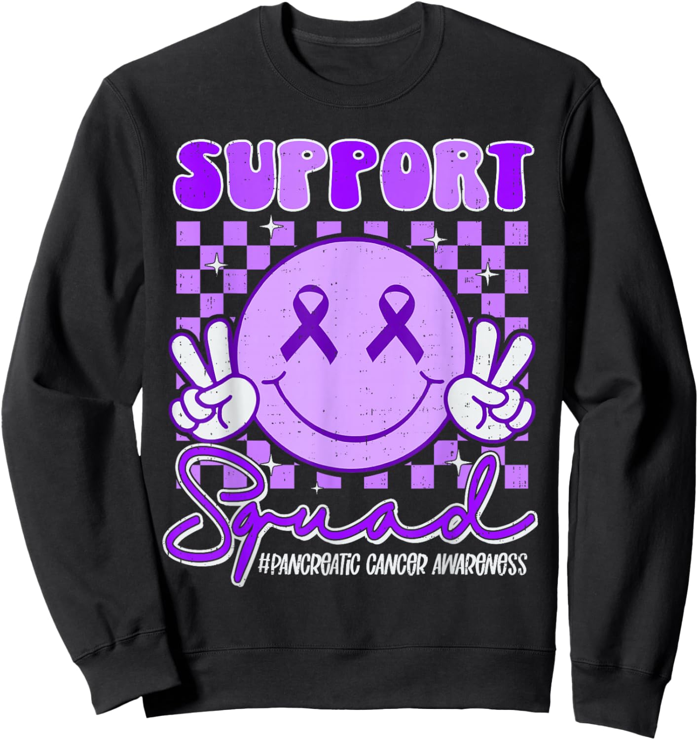 Support Pancreatic Cancer Awareness Ribbon Purple Girl Kids Sweatshirt - Sweatshirt | Black