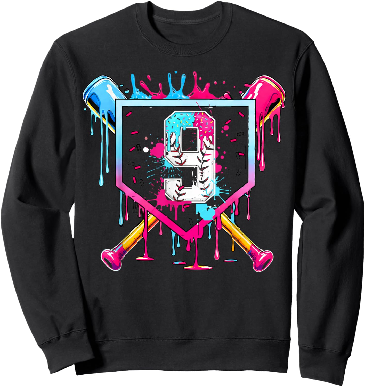 9th Birthday Boys Baseball Ice Cream Drip Boys Baseball Sweatshirt - Sweatshirt | Black