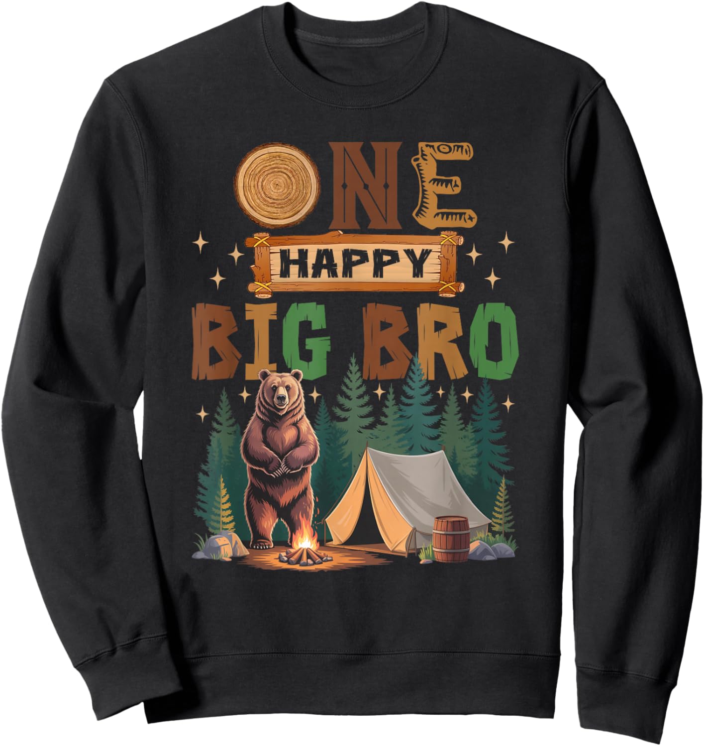 One Happy Big Bro Camper 1St Birthday Camping Bear Sweatshirt - Sweatshirt | Black