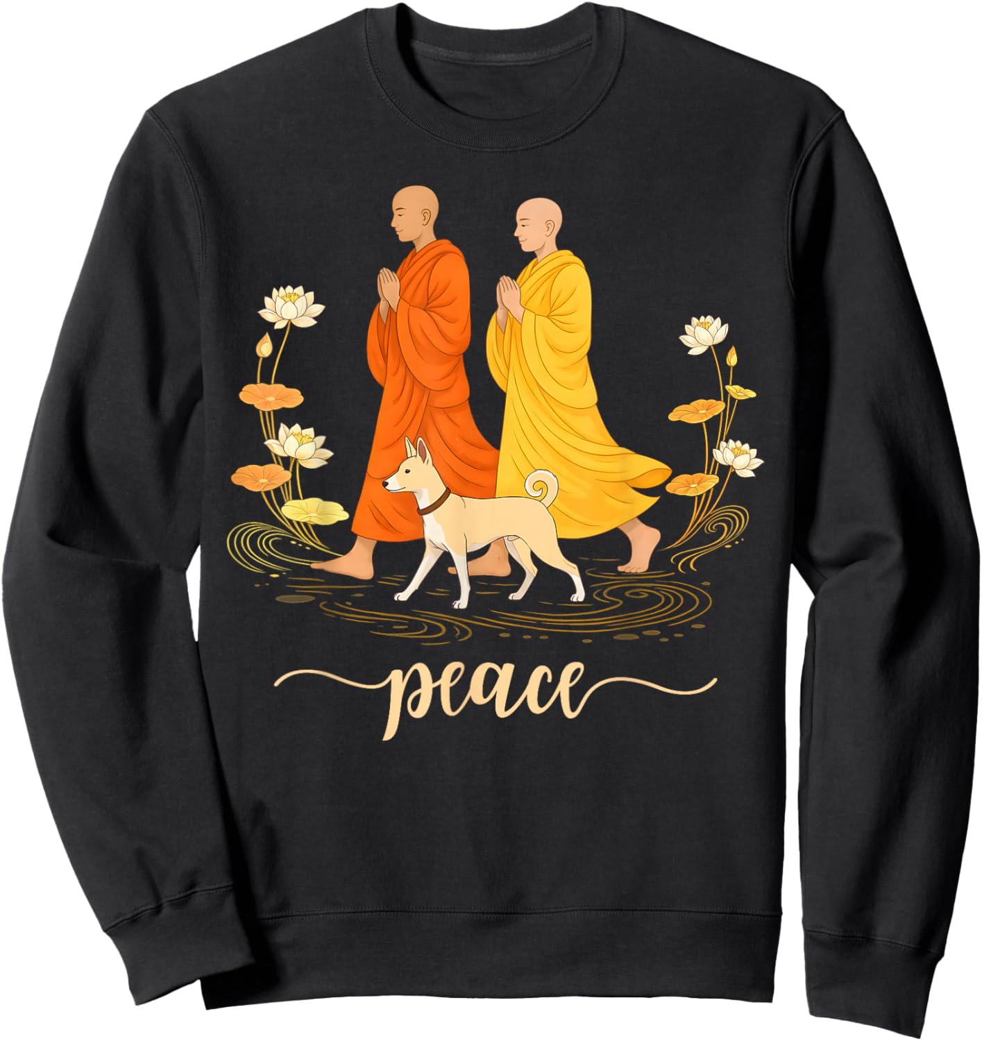 Walk for Peace Monk and Faithful Dog Zen Calm Minimalist Art Sweatshirt - Sweatshirt | Black