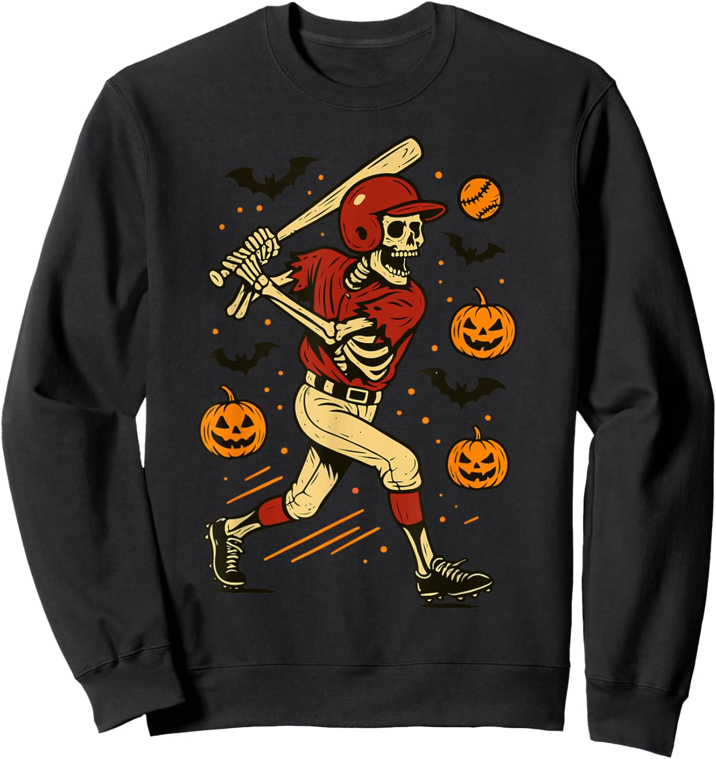 Funny Skeleton Halloween Baseball Boys Men Kids Toddler Sweatshirt - Sweatshirt | Black