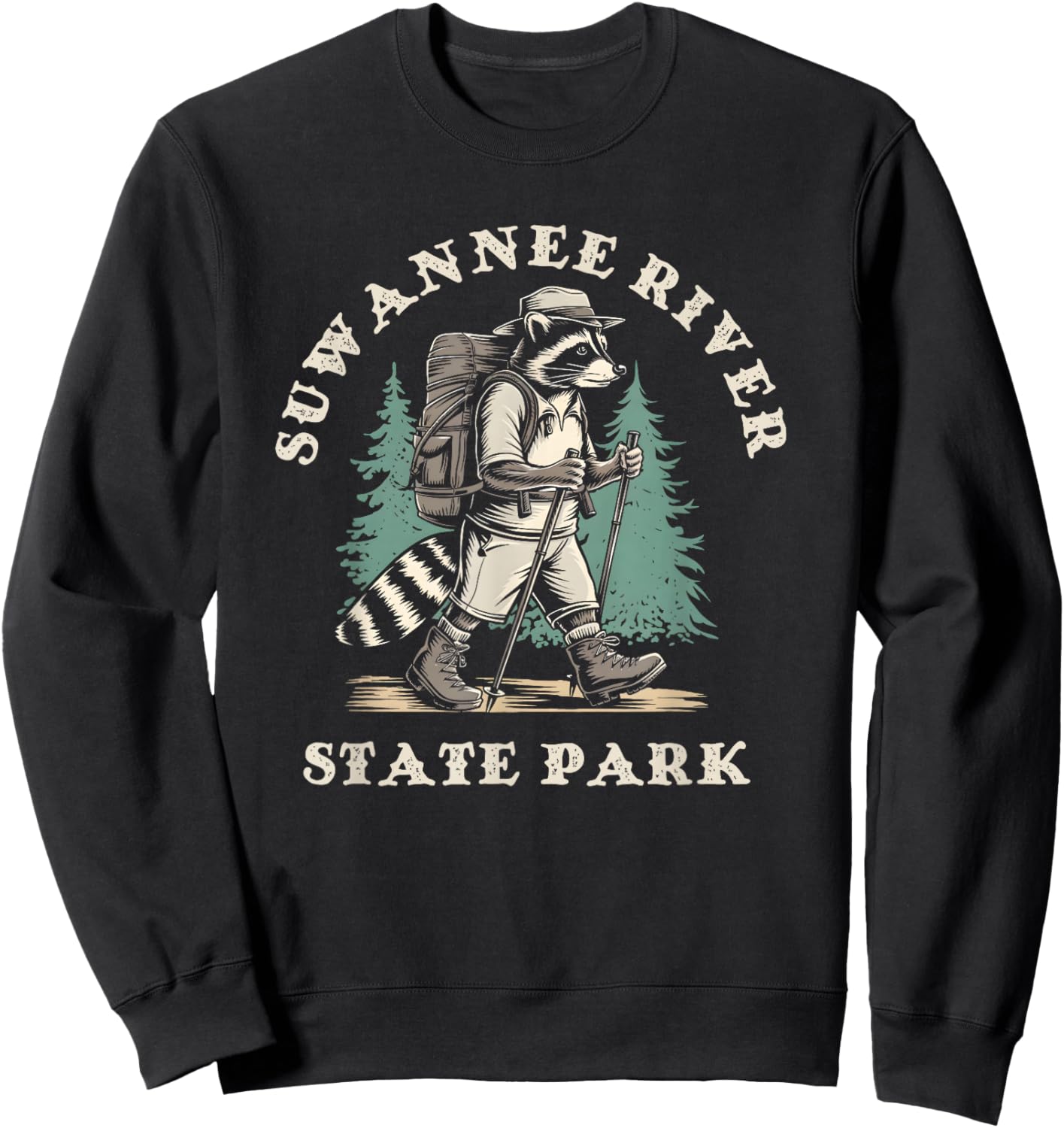Suwannee River State Park Florida Hiking Backpacking Raccoon Sweatshirt - Sweatshirt | Black