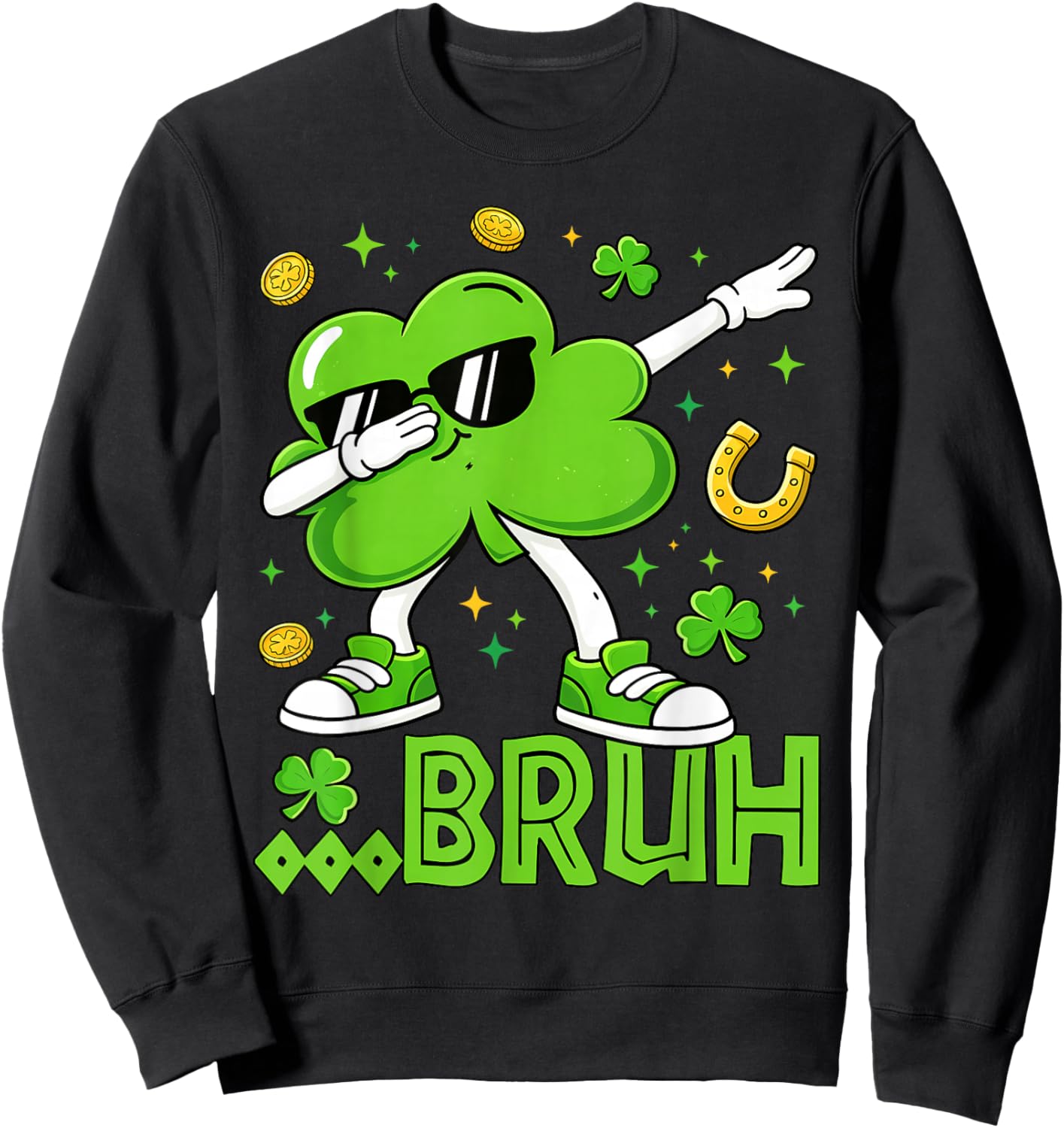 Lucky Shamrock Dab Bruh Leprechaun St Patrick's Day Boys Kid Sweatshirt - Sweatshirt | Black
