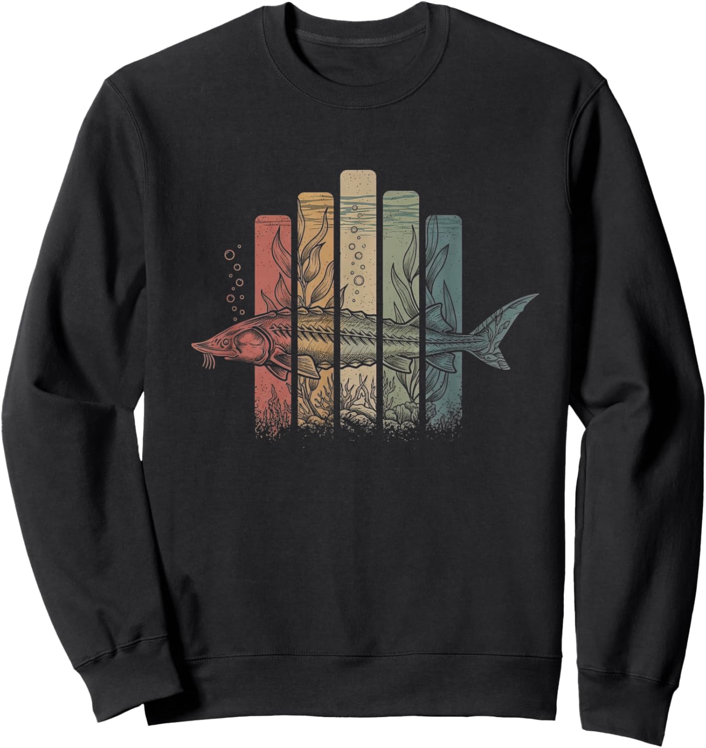 Retro Sturgeon Drawing Art Design Sweatshirt - Sweatshirt | Black