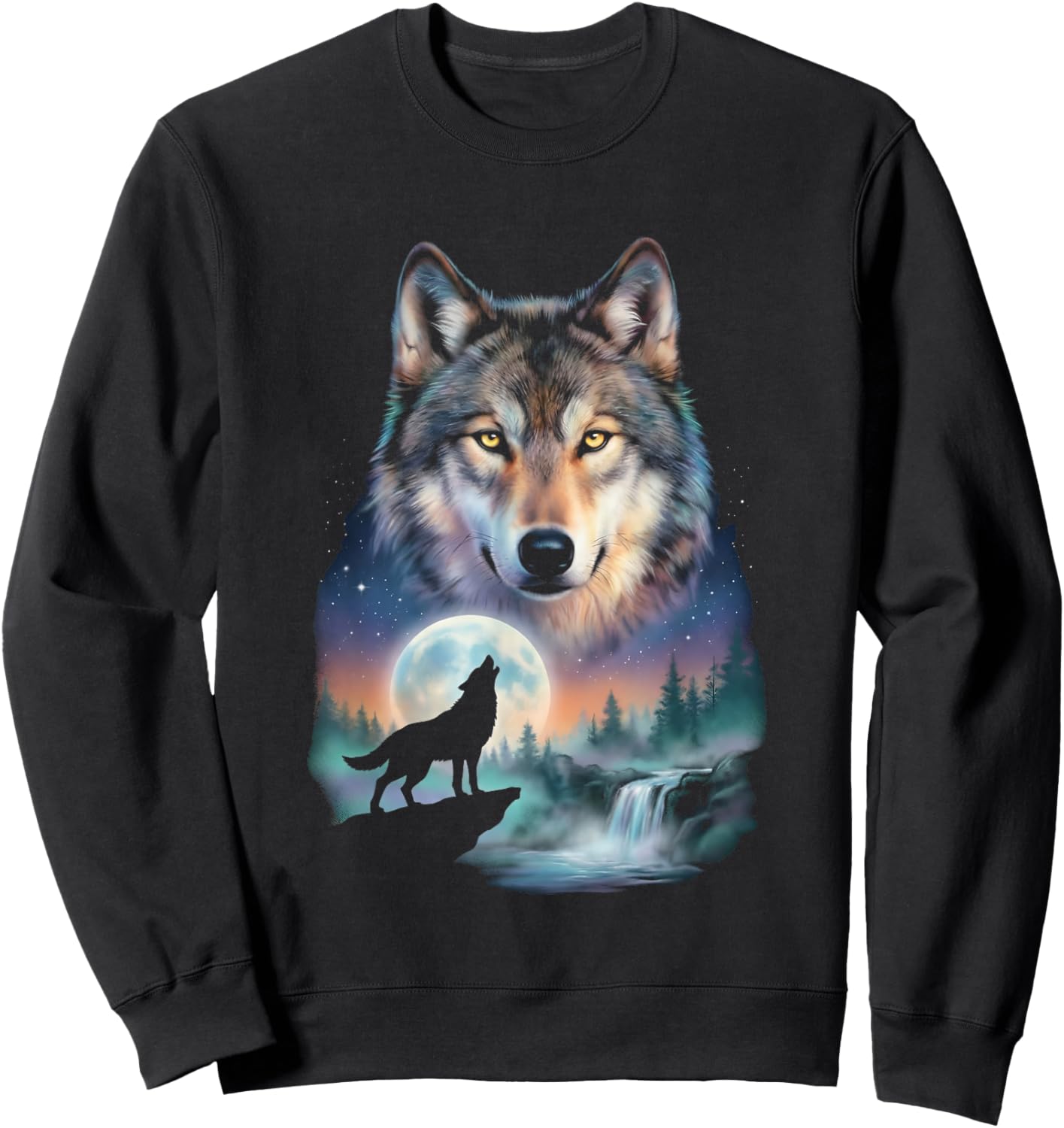 Howling Wolf Amazing Animal Graphic Wolf Sweatshirt - Sweatshirt | Black