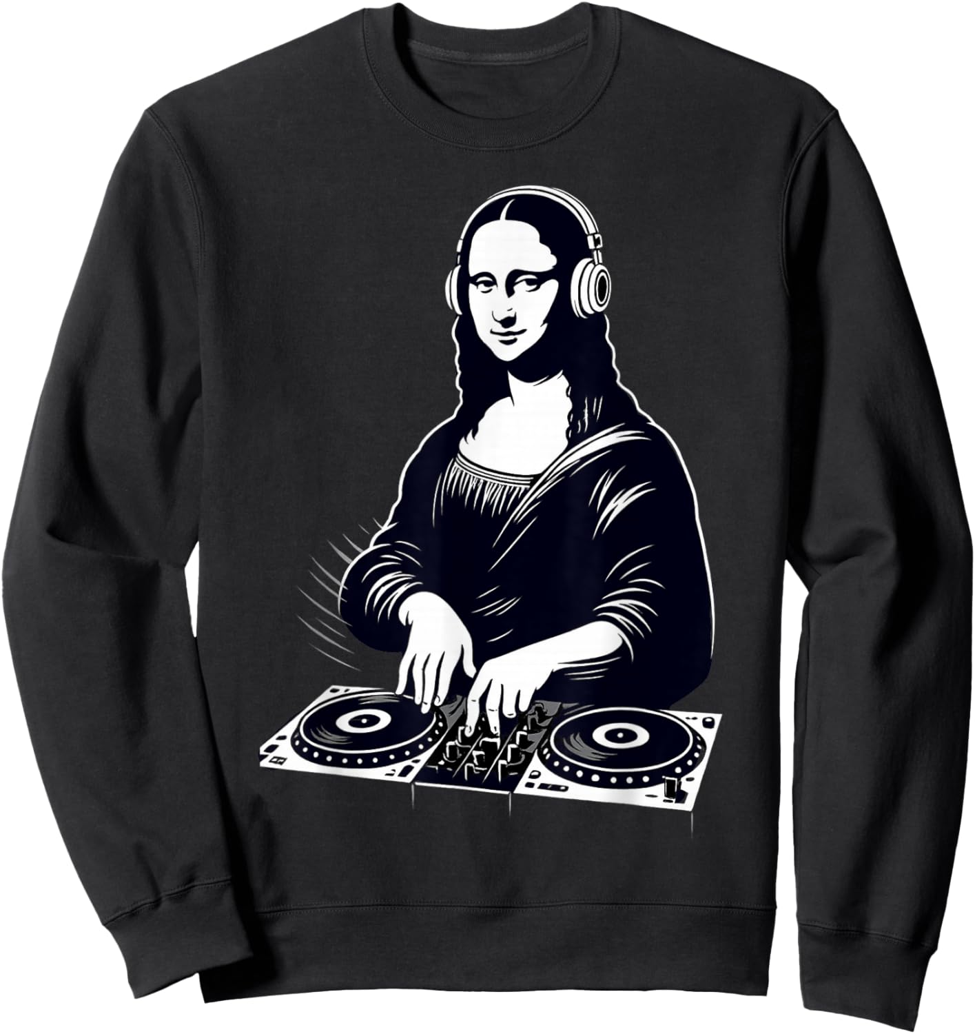 Mona Lisa DJ Scratching Vinyl Turntable EDM Techno Vintage Sweatshirt - Sweatshirt | Black