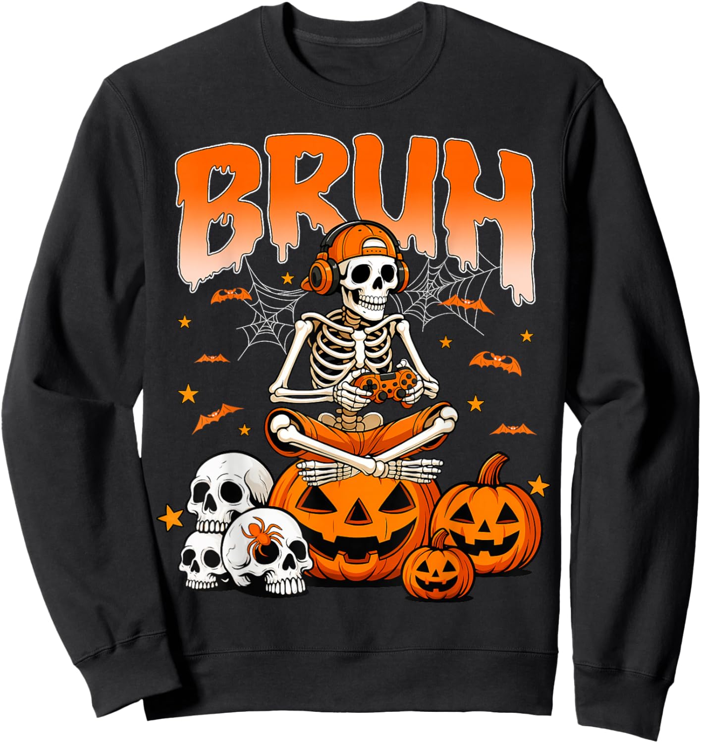 Bruh Halloween Skeleton Gamer Video Gaming Boys Men Sweatshirt - Sweatshirt | Black