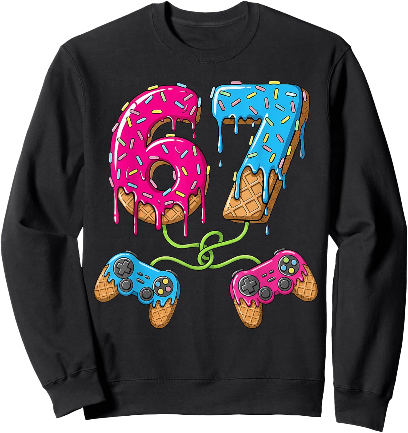 67 Ice Cream Drip Meme Gamer Six Seven Gen Alpha Slang Sweatshirt - Sweatshirt | Black