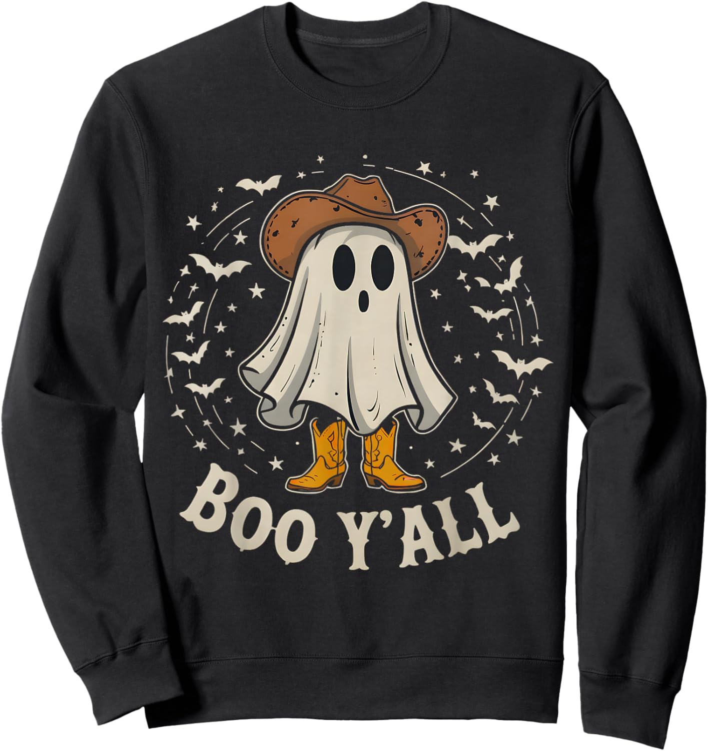 Western Country Halloween Southern Retro Ghost Boo Y'all Sweatshirt - Sweatshirt | Black