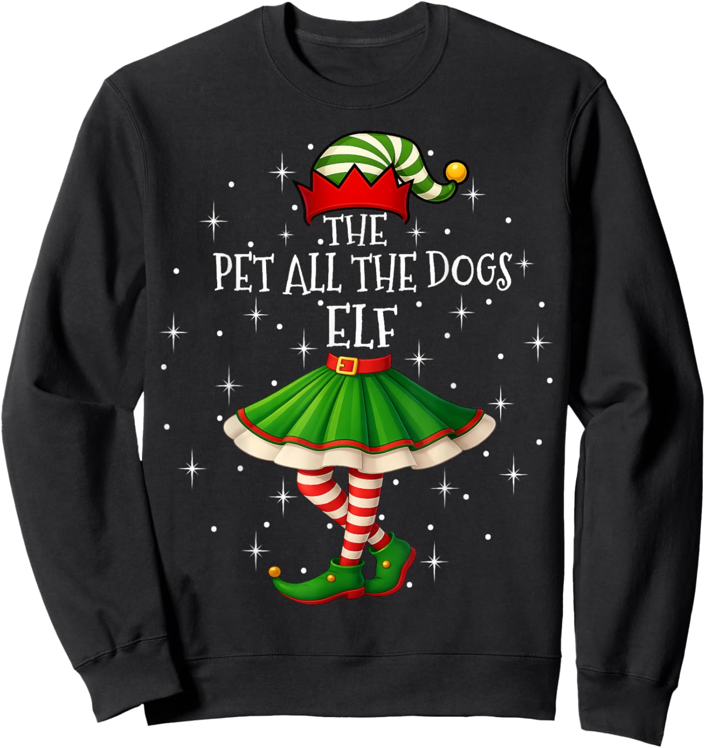Pet All The Dogs Elf Christmas Family Women Girls Xmas Party Sweatshirt - Sweatshirt | Black