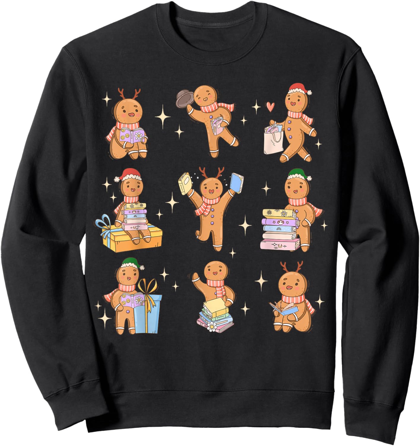 Christmas Cookies Gingerbread Reading Books Santa Reindeer Sweatshirt - Sweatshirt | Black
