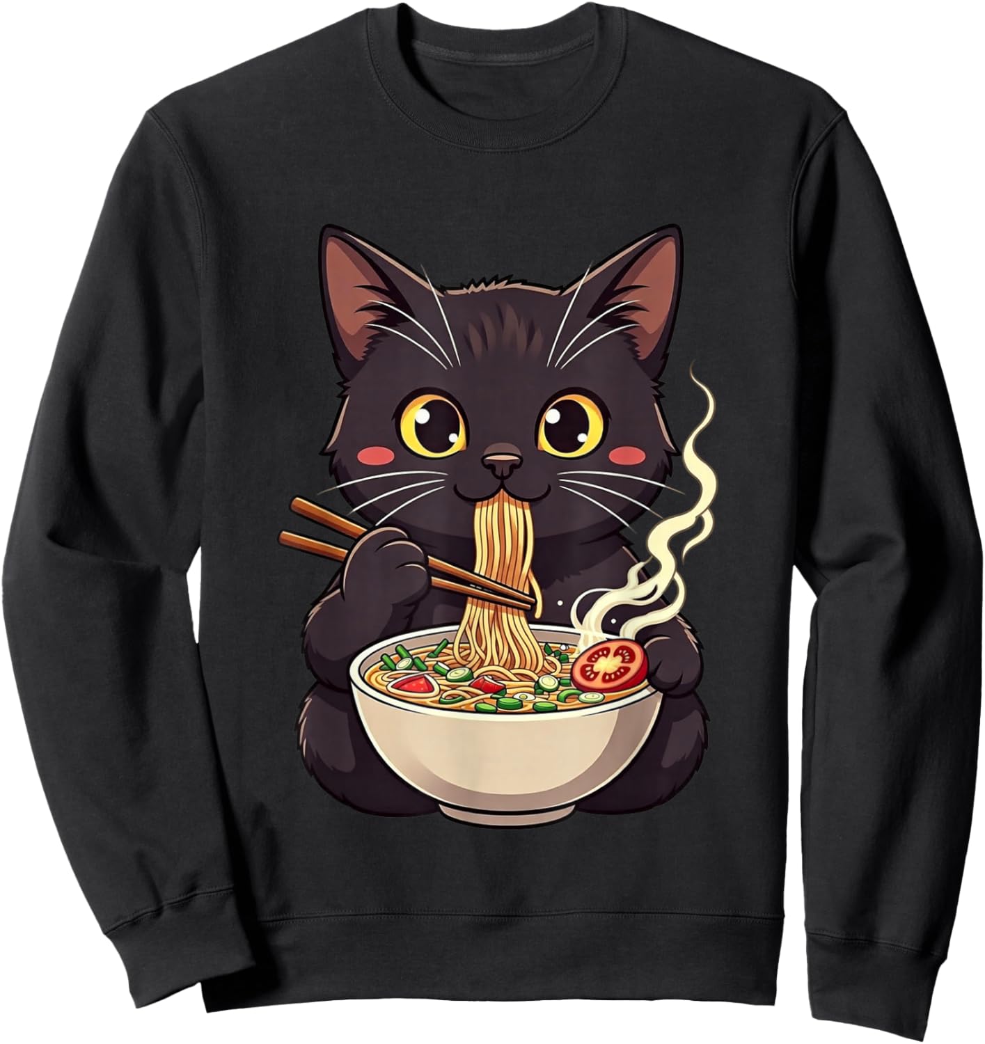 Cat Eating Ramen Cute Animal Cats Lovers Sweatshirt - Sweatshirt | Black