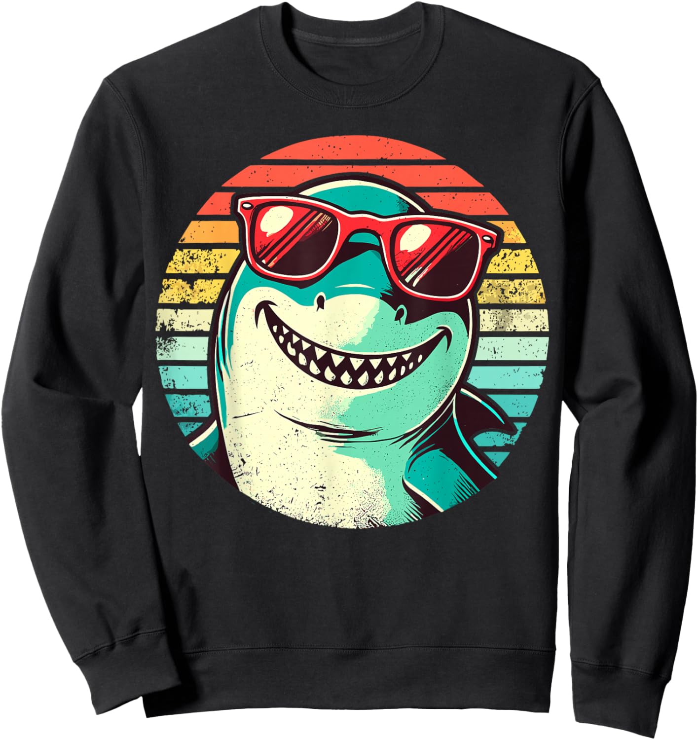 Cool Shark with Sunglasses Retro Sunset Sweatshirt - Sweatshirt | Black