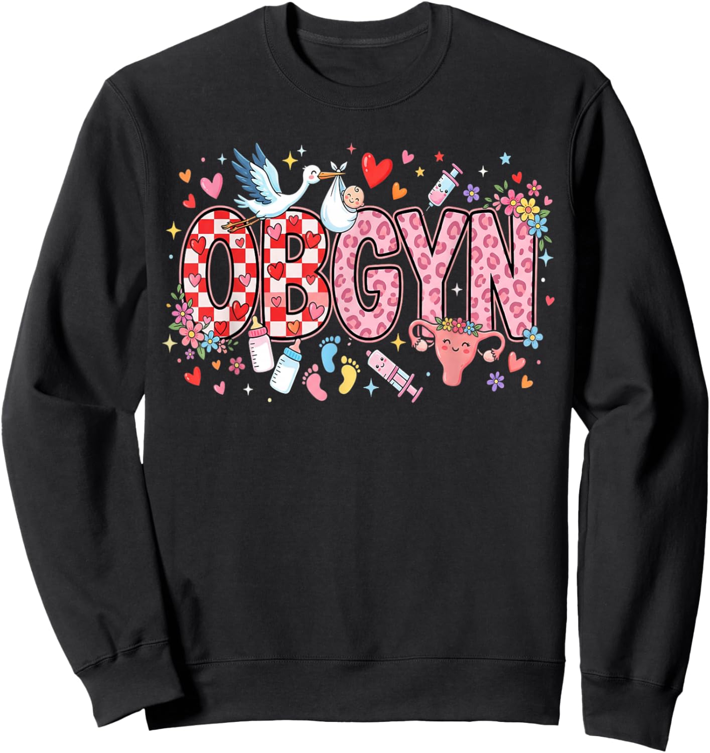 L&D Obstetrics Heart Nurse OBGYN Valentines Gynecology Sweatshirt - Sweatshirt | Black