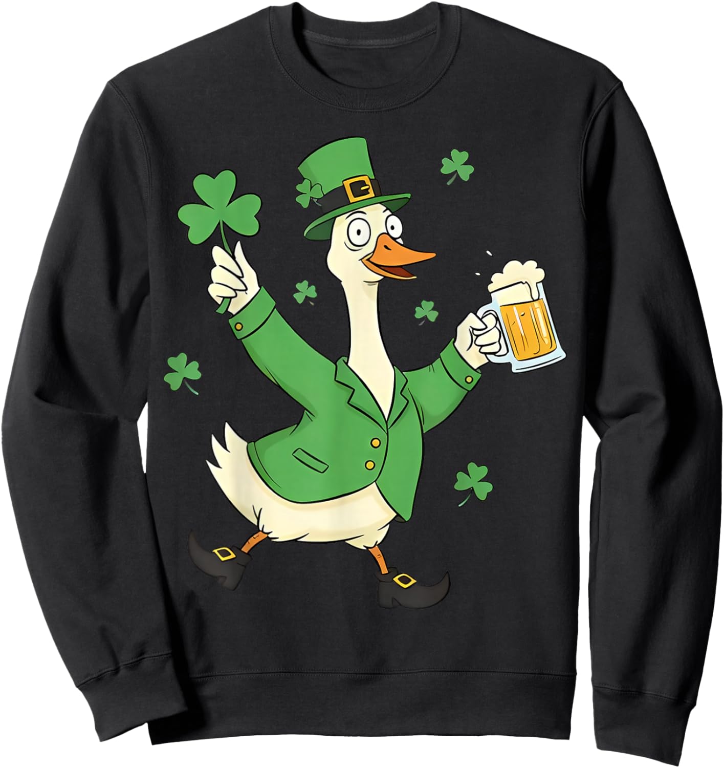 St Patrick’s Day Goose Funny Irish Goose Drinking Beer Sweatshirt - Sweatshirt | Black