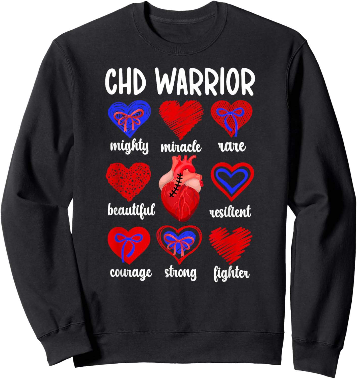 Proud CHD Warrior Congenital Heart Disease Awareness Sweatshirt - Sweatshirt | Black