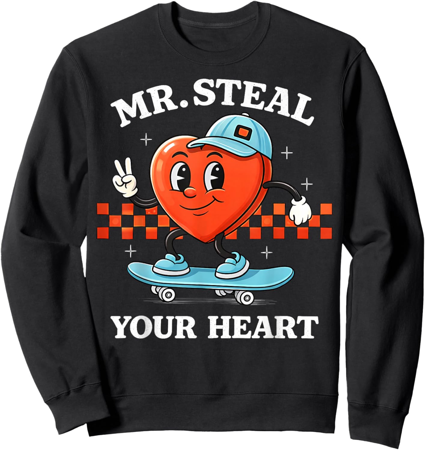 Valentines Day Mr. Steal Your Heart Skateboard Kids Boys Sweatshirt - Sweatshirt | Black