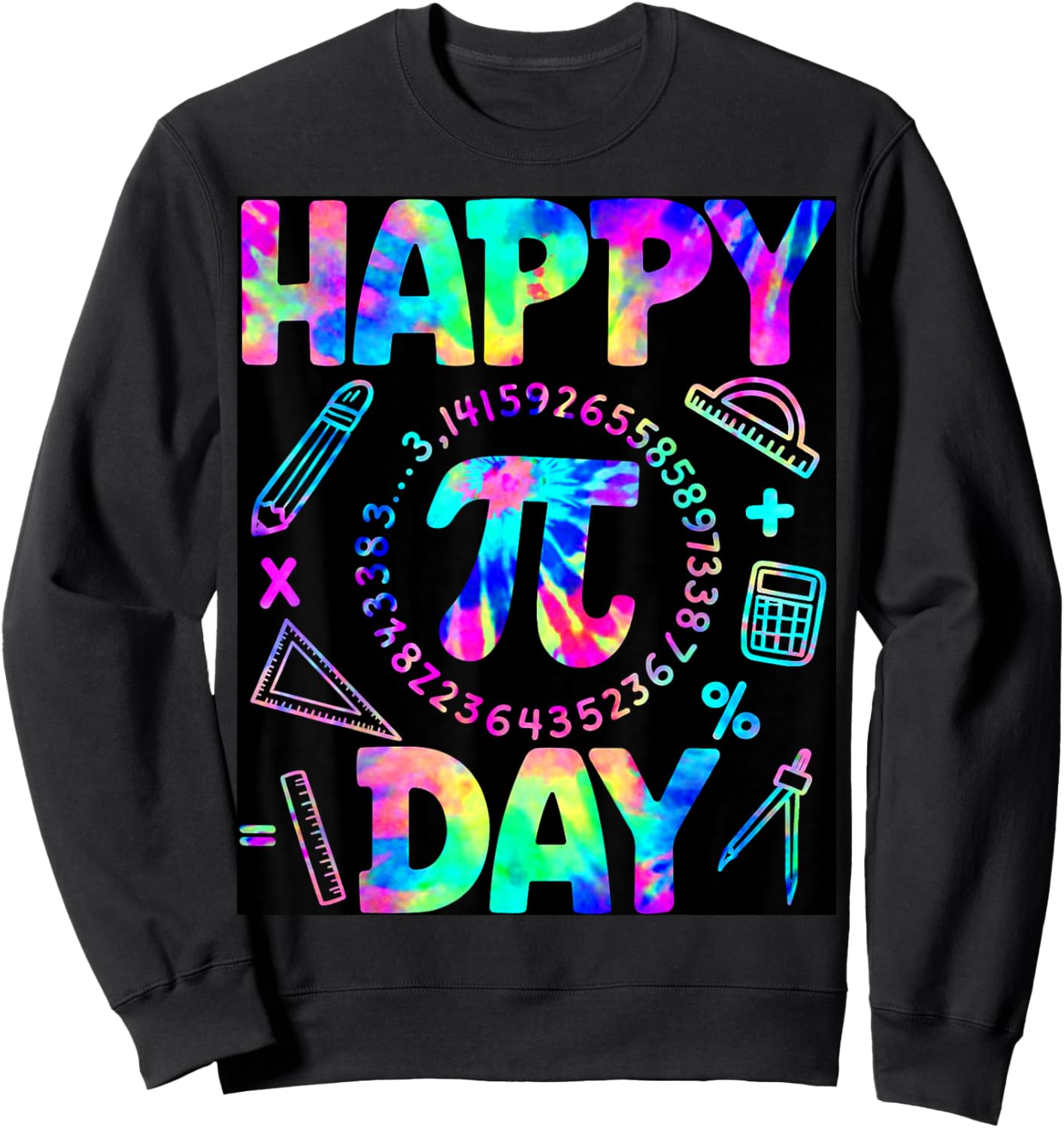 Happy Pi Day 3.14 Tie Dye Funny Math Teacher Men Boy Kid Sweatshirt - Sweatshirt | Black