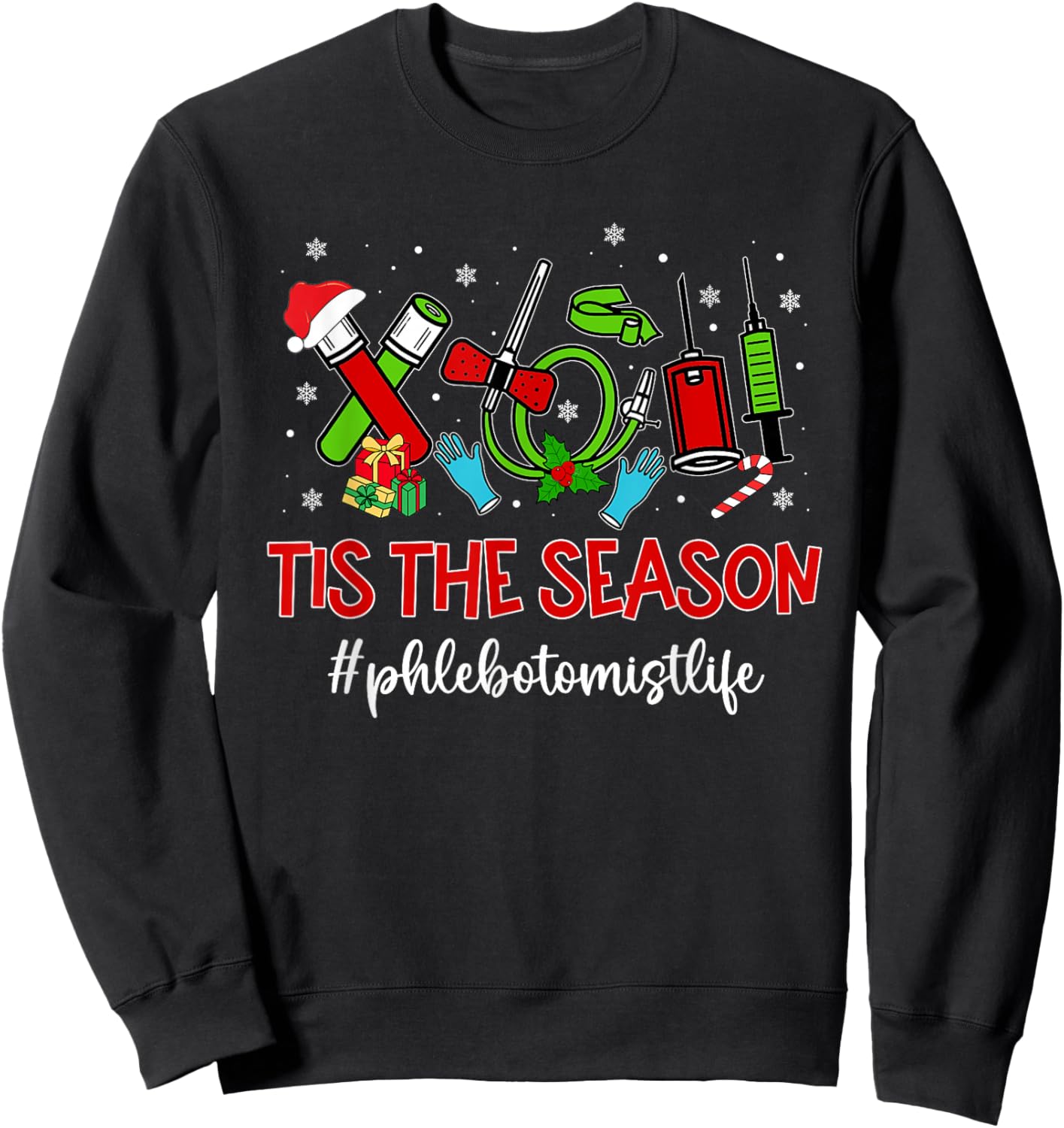 Christmas Phlebotomist Phleb Tech Phlebotomy Technician Sweatshirt - Sweatshirt | Black
