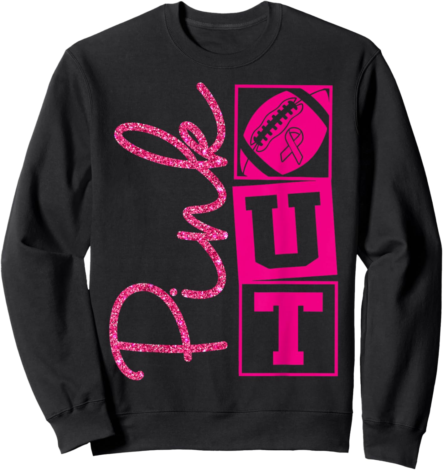 Pink Out Breast Cancer Awareness Football Sports Men Cheer Sweatshirt - Sweatshirt | Black