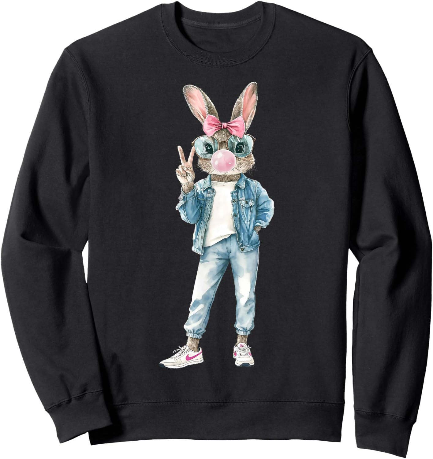 Funny Bunny Sunglasses Rabbit Coquette Bow Easter Trendy Sweatshirt - Sweatshirt | Black