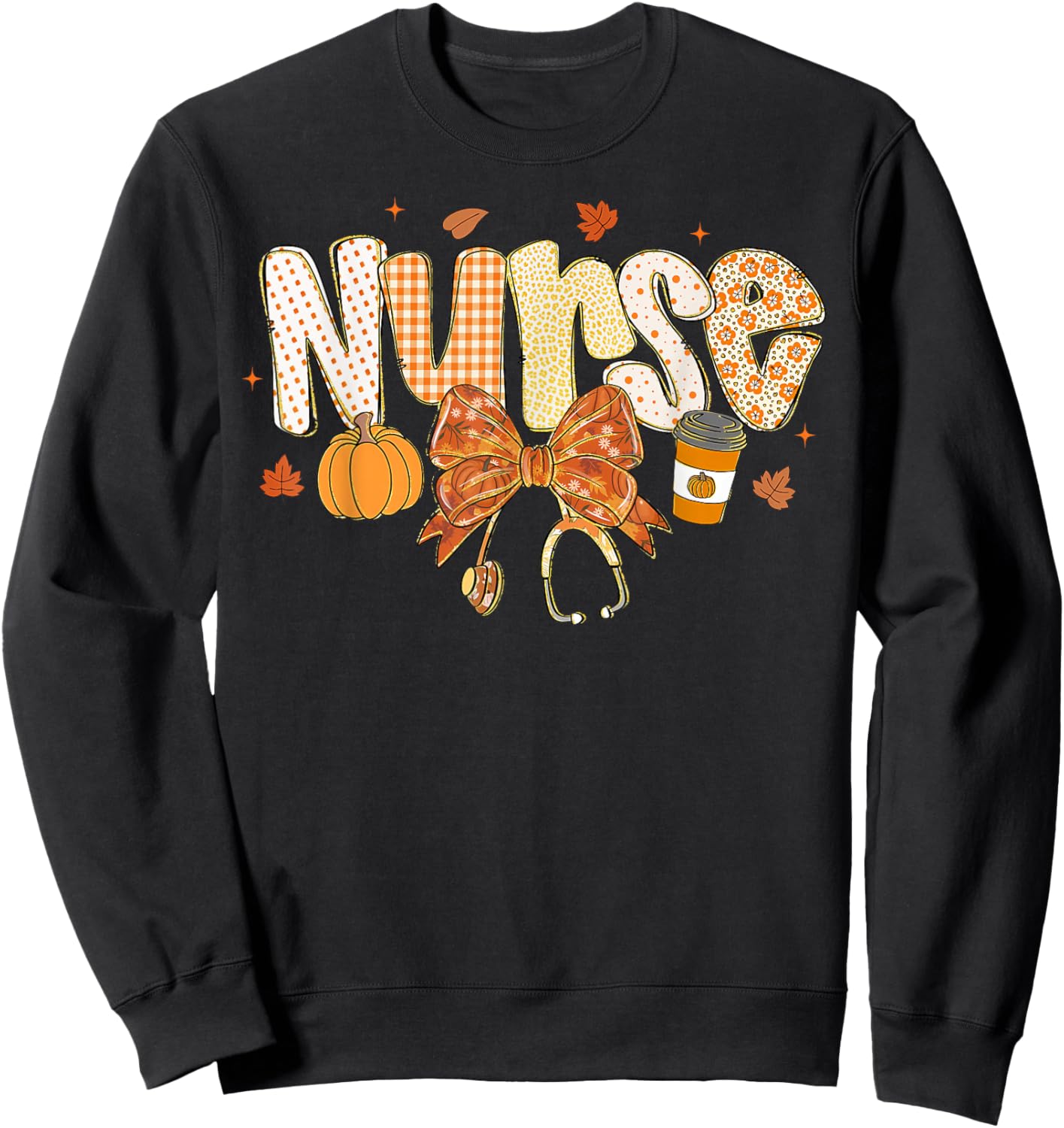 Retro Pumpkin Nurse Life Stethoscope Fall Autumn Funny Nurse Sweatshirt - Sweatshirt | Black