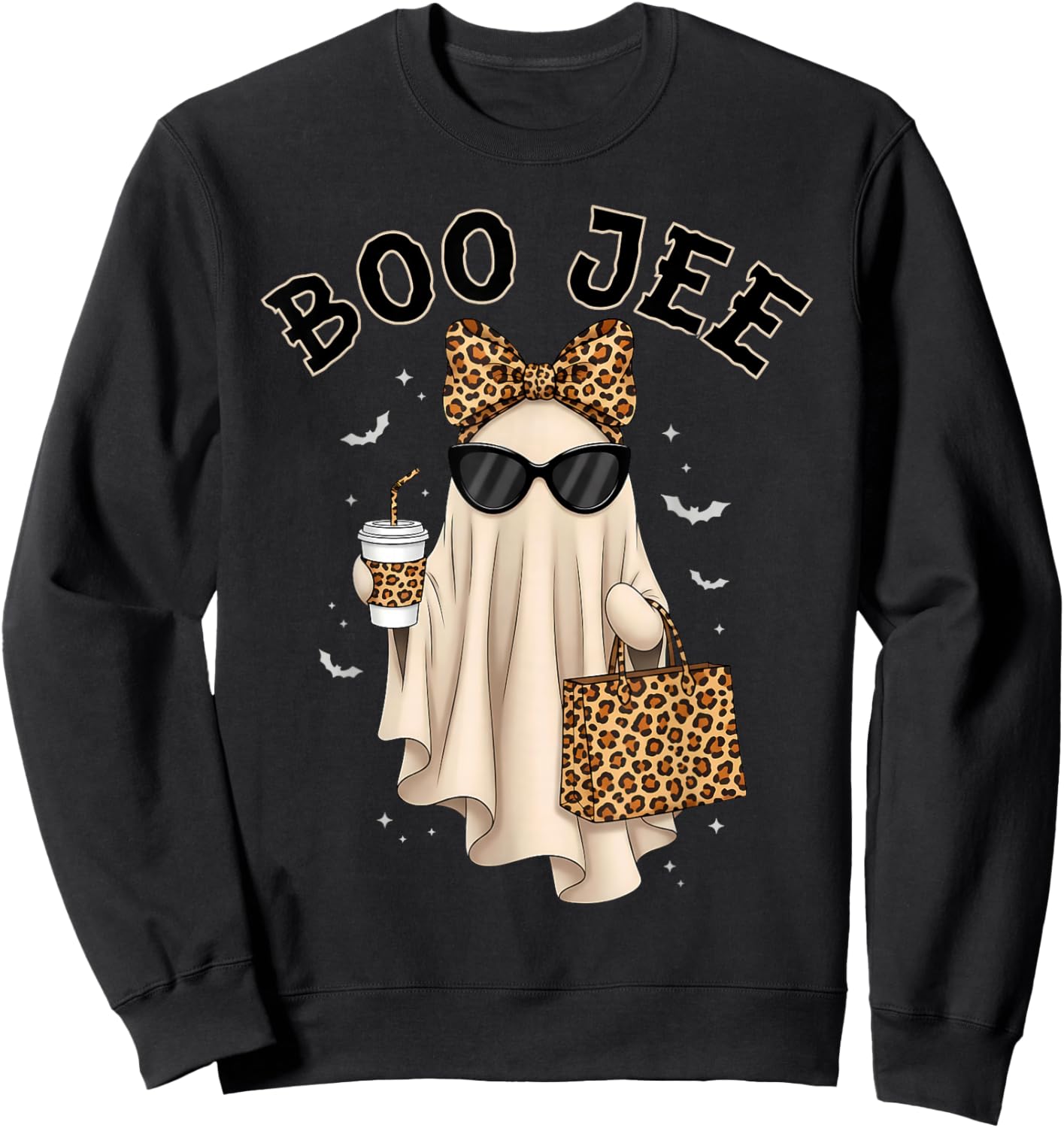 Boo JEE Boujee Ghost Halloween October Vibes Spooky Ghost Sweatshirt - Sweatshirt | Black
